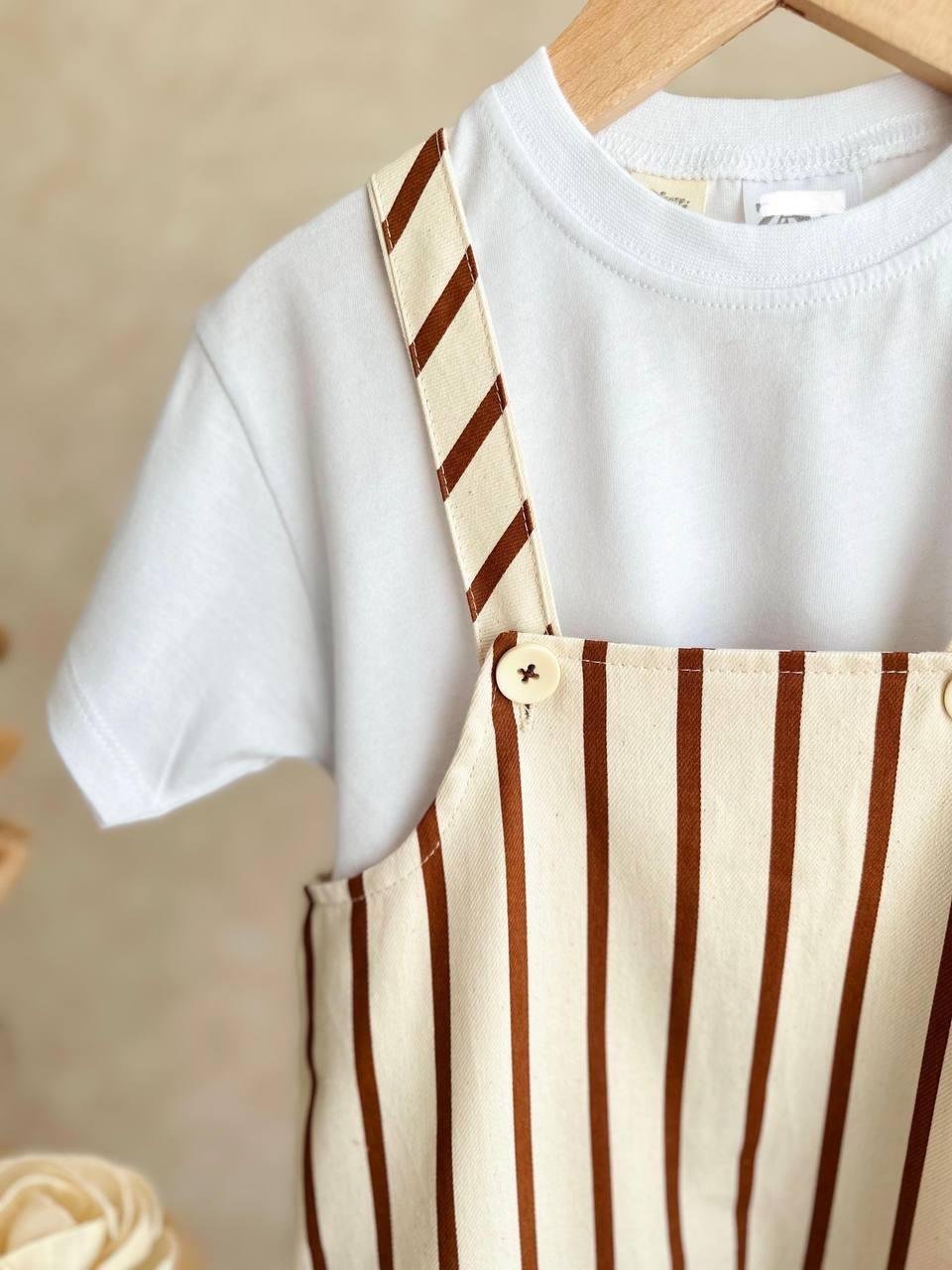 Çizgili Kot Salopet Tshirt Takım