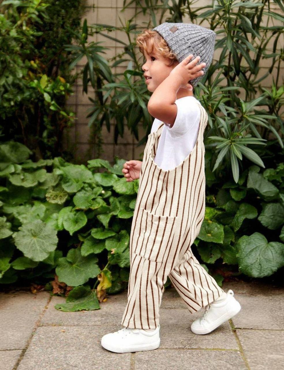 Çizgili Kot Salopet Tshirt Takım