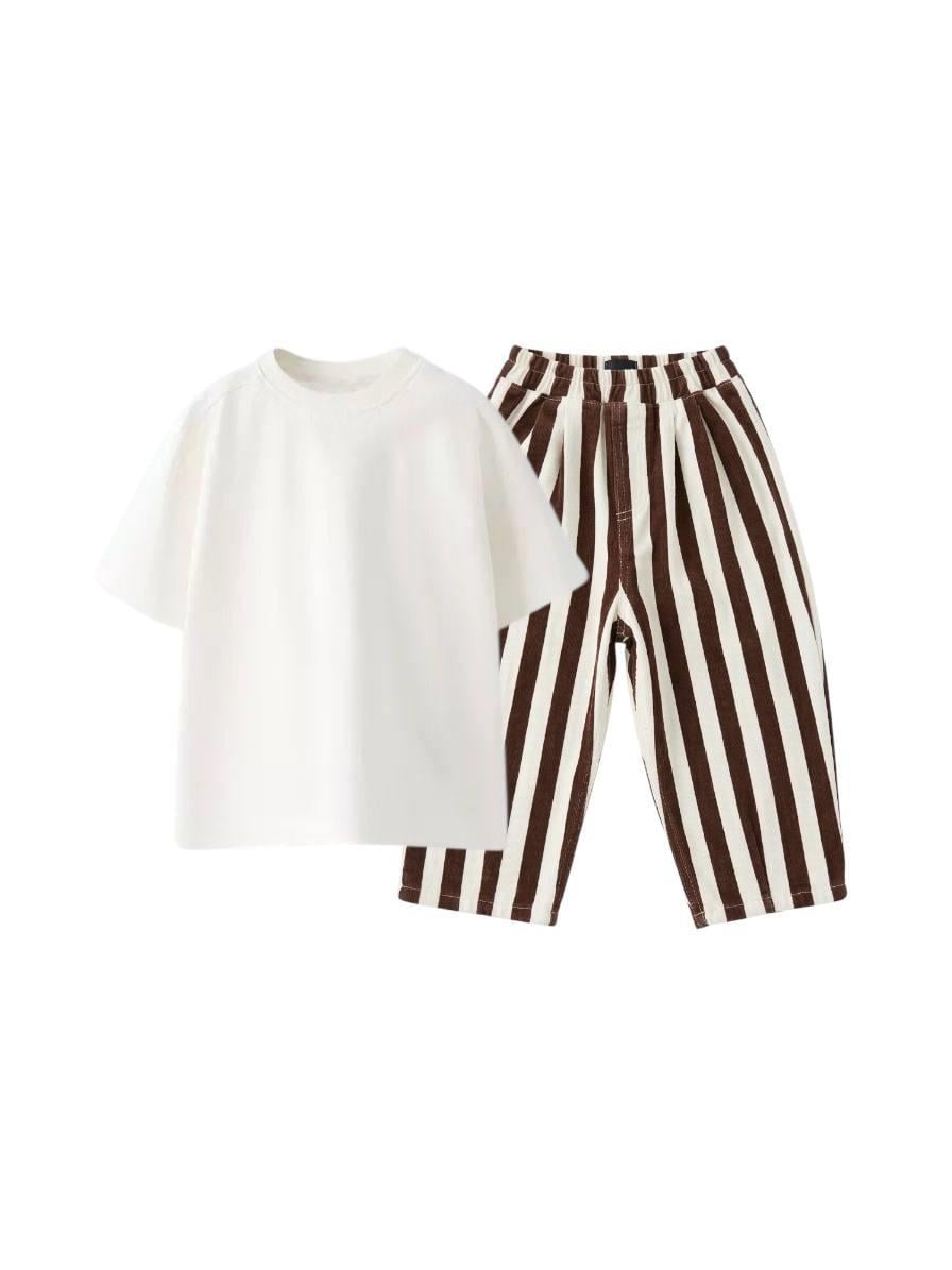 KAHVE ÇİZGİLİ BALLOON JEAN-BASIC TSHIRT TAKIM