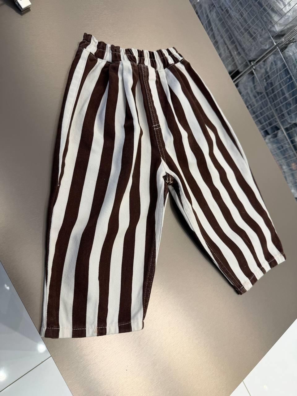 KAHVE ÇİZGİLİ BALLOON JEAN-BASIC TSHIRT TAKIM