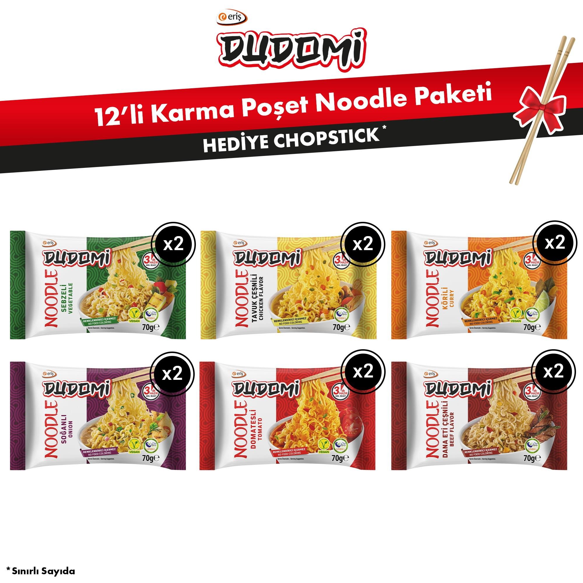 Dudomi 12'li Karma Poşet Noodle Paketi + Bambu Chopstick Hediye!