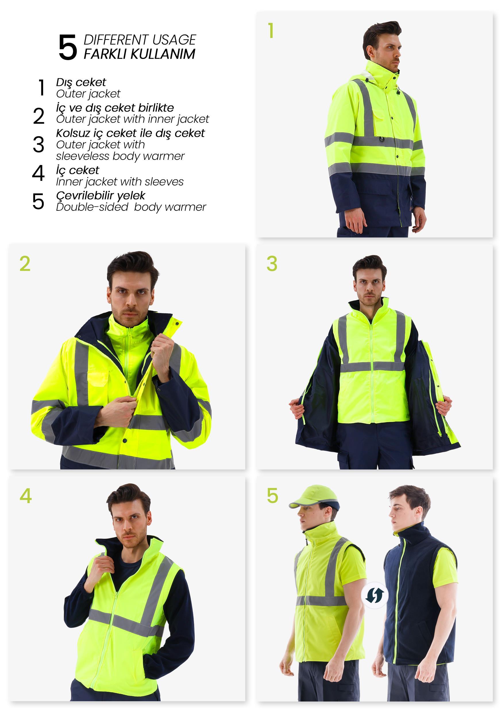 Alaska Hi-Vis 5 in 1 Parka Neon Sarı - Lacivert, Alaska Hi-Vis 5 in 1 Parka Neon Sarı - Lacivert - Concept Alina (İş Elbisesi, İş Kıyafetleri, Yanmaz İş Elbisesi, Yanmaz İş Kıyafeti, Alev Almaz İş Elbisesi, Toptan, Üreticileri, İmalatçıları, Konya, İstanbul, Kocaceli, Gebze), Yüksek Görünürlüklü Ürünler