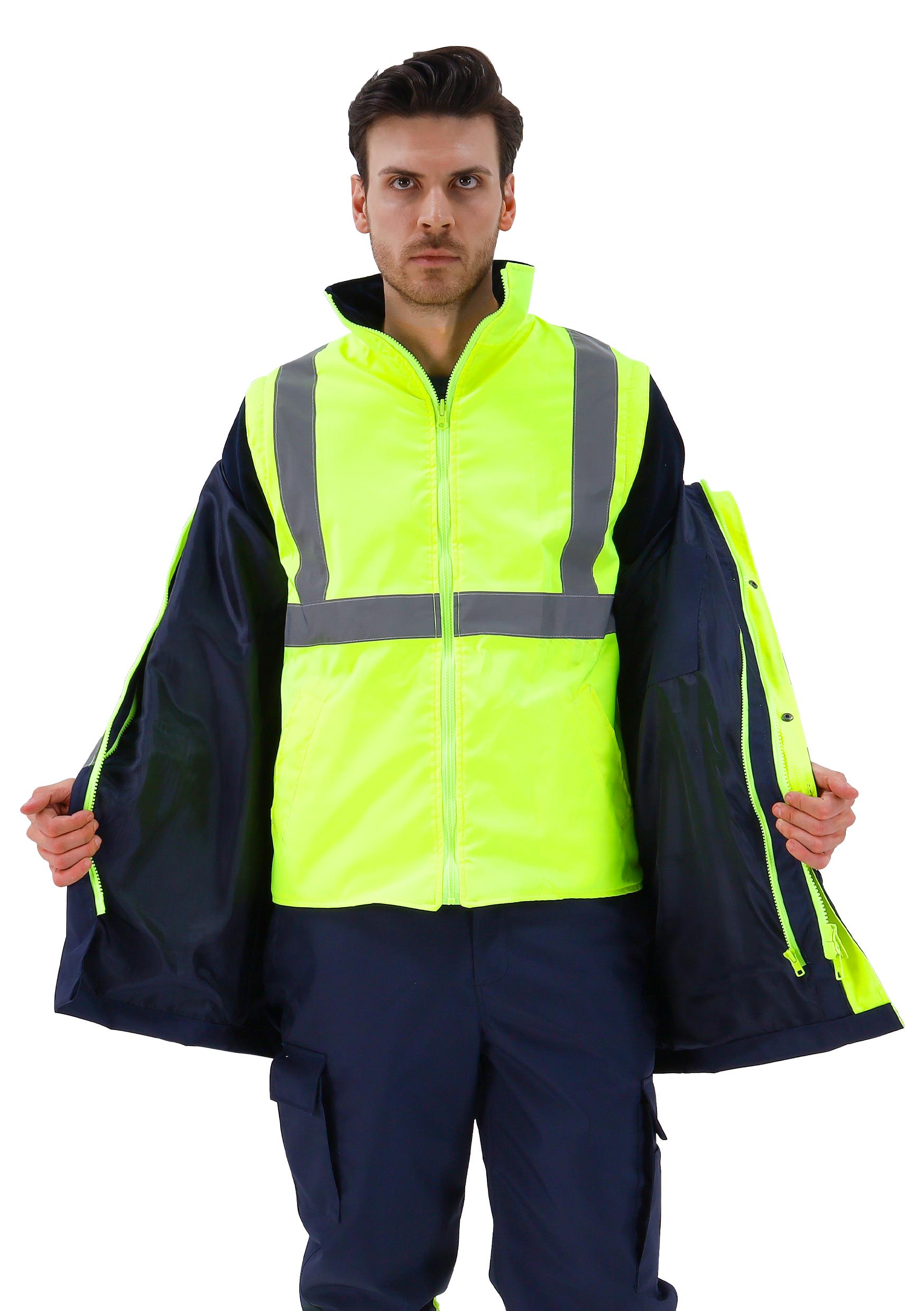 Alaska Hi-Vis 5 in 1 Parka Neon Sarı - Lacivert, Alaska Hi-Vis 5 in 1 Parka Neon Sarı - Lacivert - Concept Alina (İş Elbisesi, İş Kıyafetleri, Yanmaz İş Elbisesi, Yanmaz İş Kıyafeti, Alev Almaz İş Elbisesi, Toptan, Üreticileri, İmalatçıları, Konya, İstanbul, Kocaceli, Gebze), Yüksek Görünürlüklü Ürünler