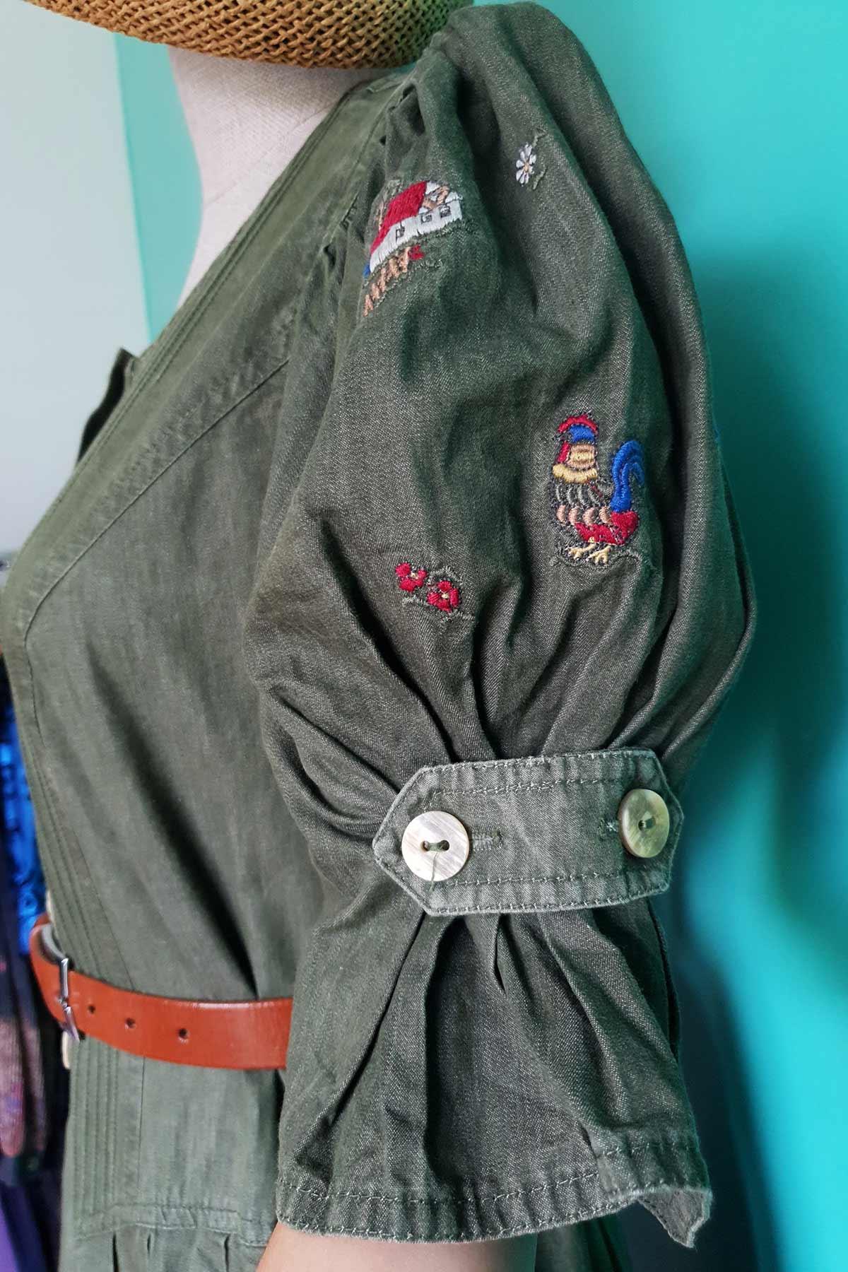 Vintage Bavyera Yeşil Kot Elbise