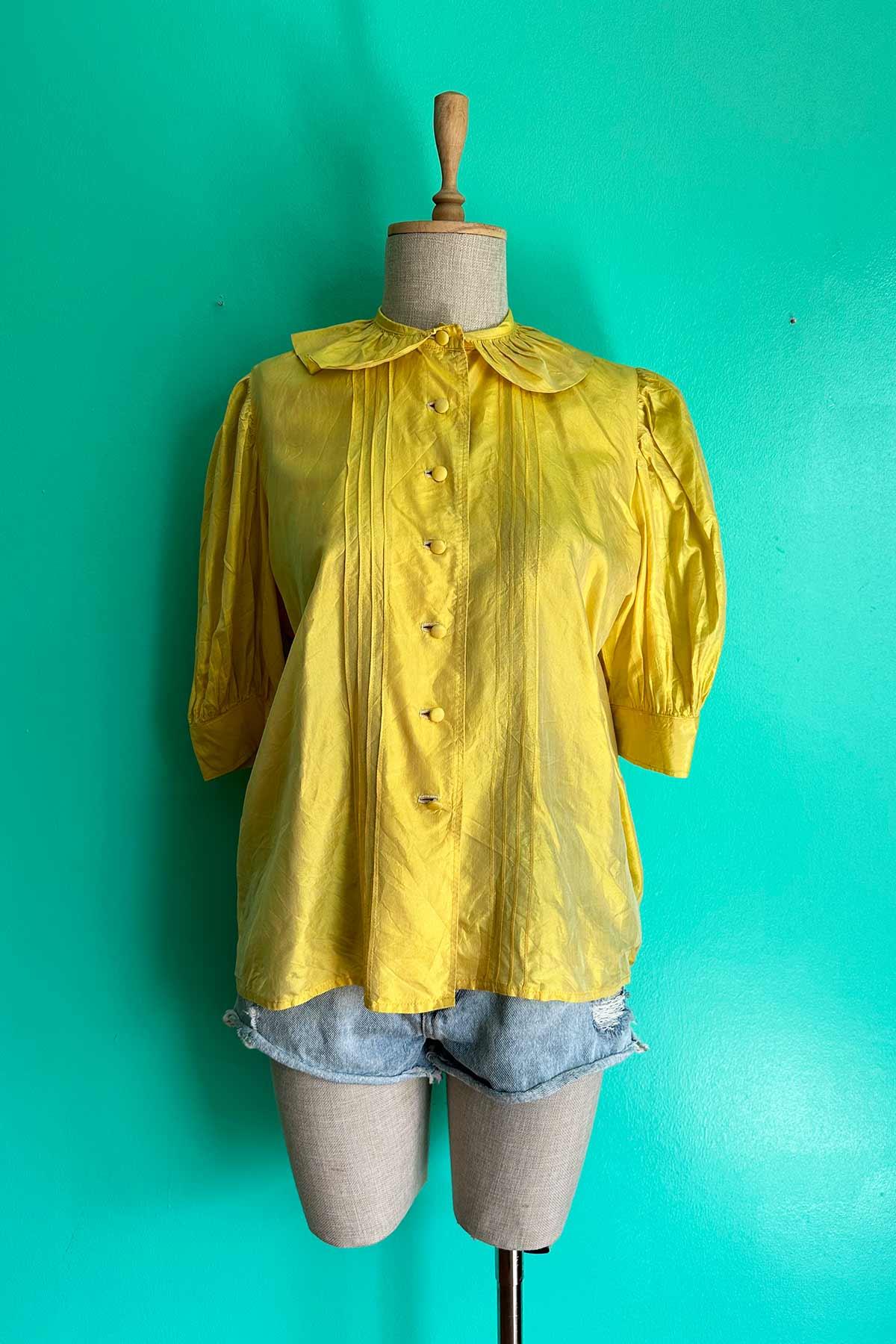Vintage Bebe Yaka Parlak Sarı Gömlek
