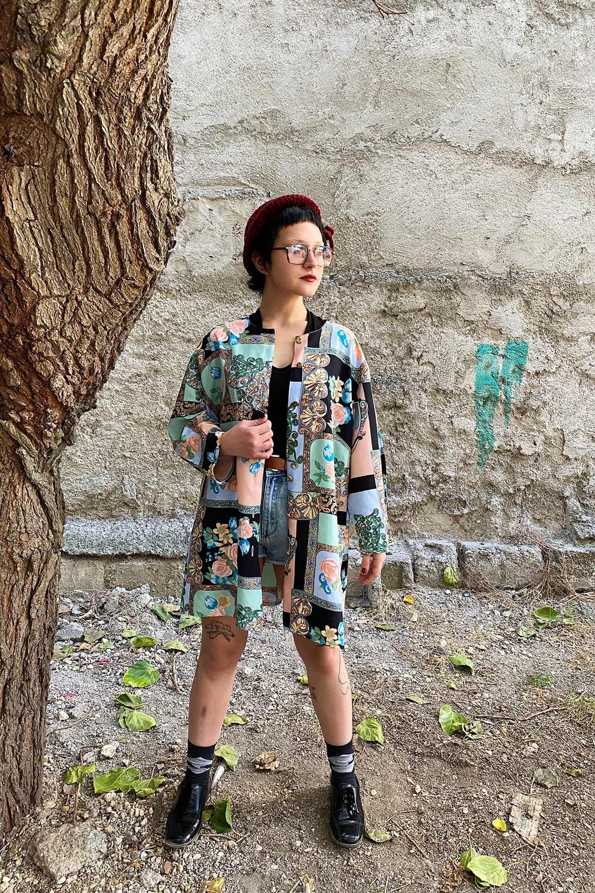 Vintage Bisiklet Yaka Oversize Gömlek