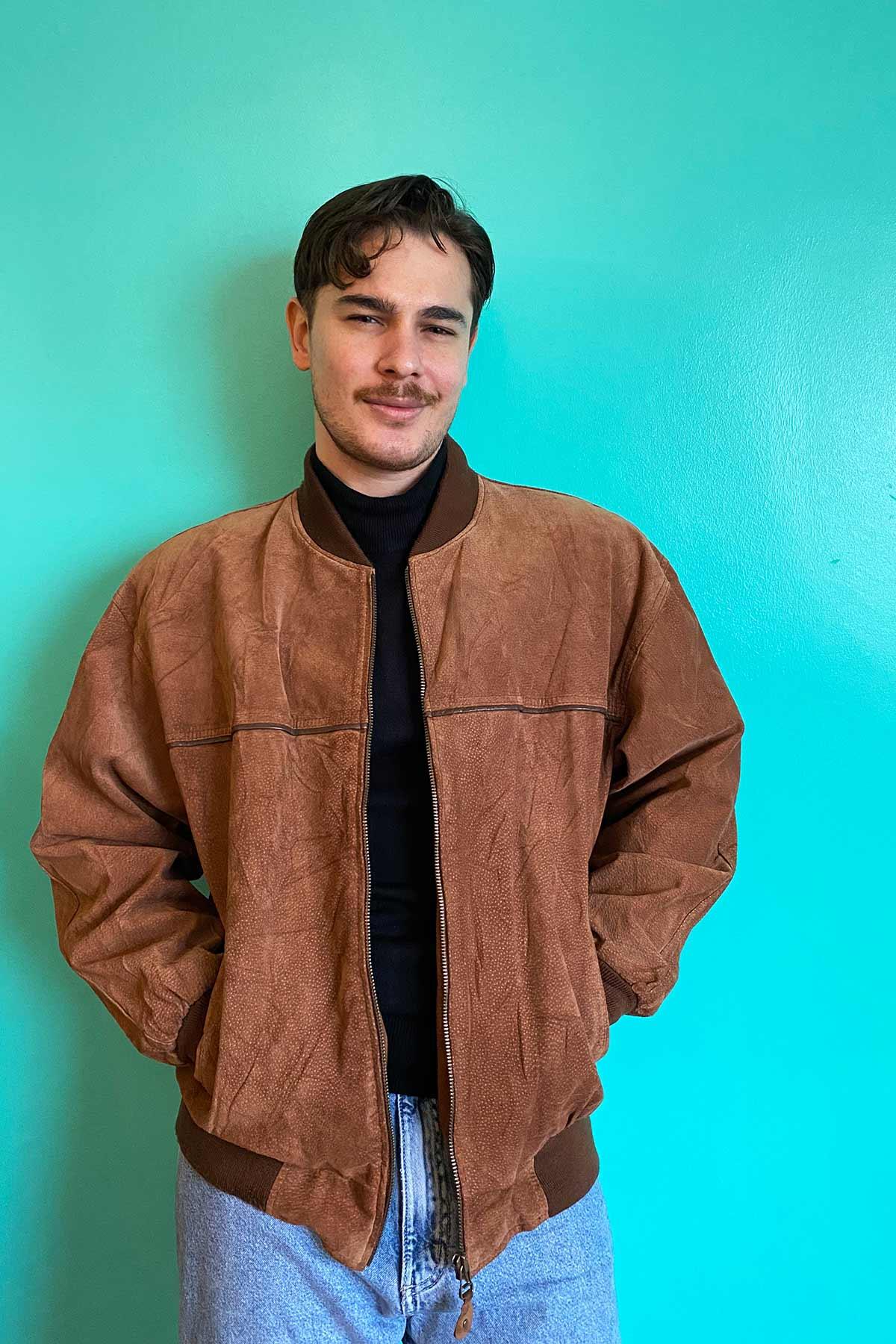 Vintage Bomber Taba Süet Deri Ceket