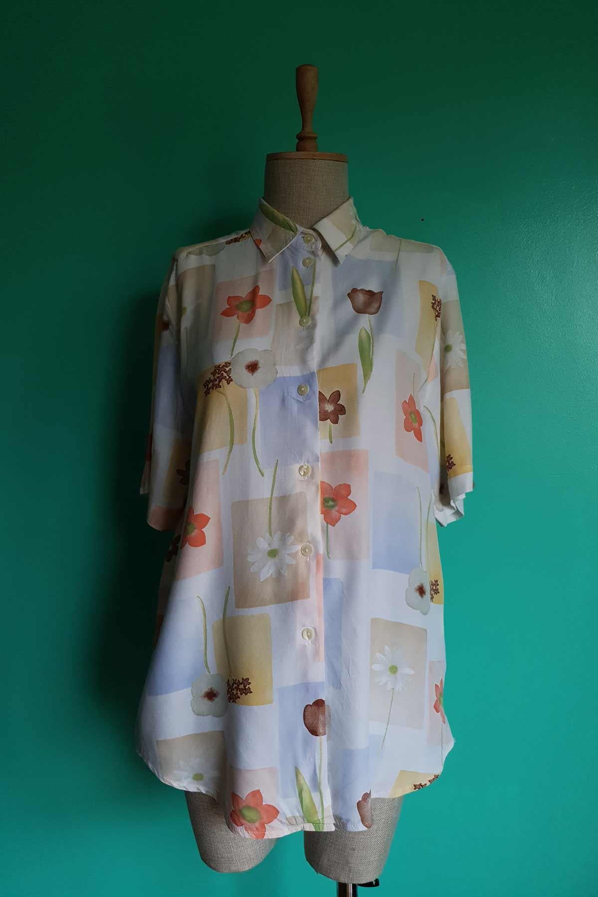 Vintage Çiçekli Oversize Viskon Gömlek