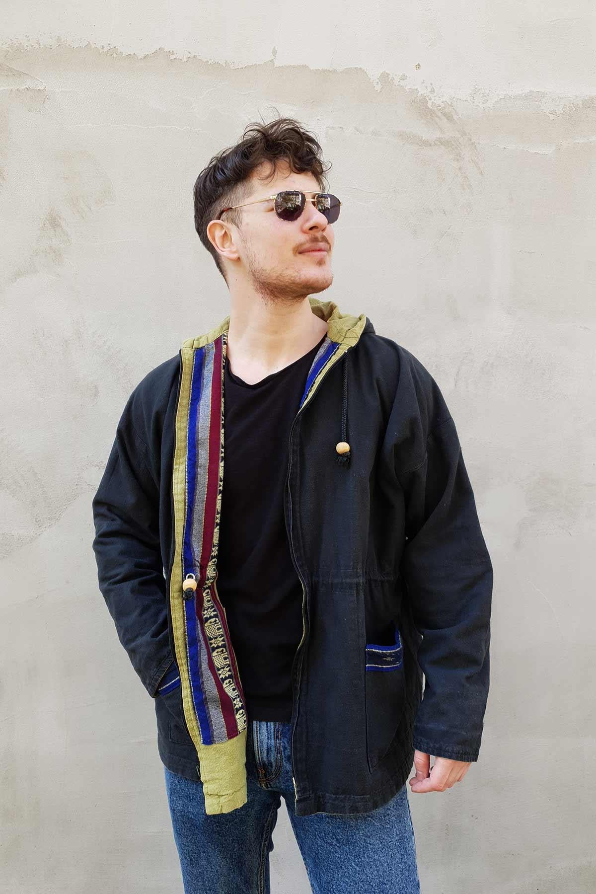 Vintage Çift Taraflı Etnik Mont