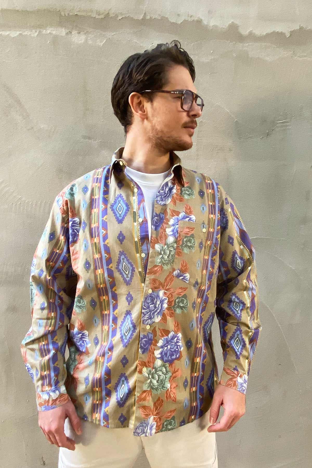 Vintage Desenli Cotton Gömlek