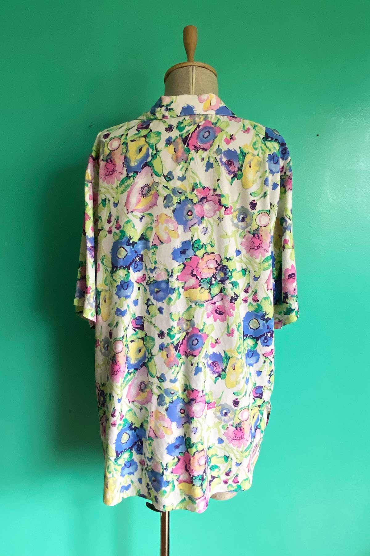 Vintage Desenli Kısa Kol Oversize Gömlek
