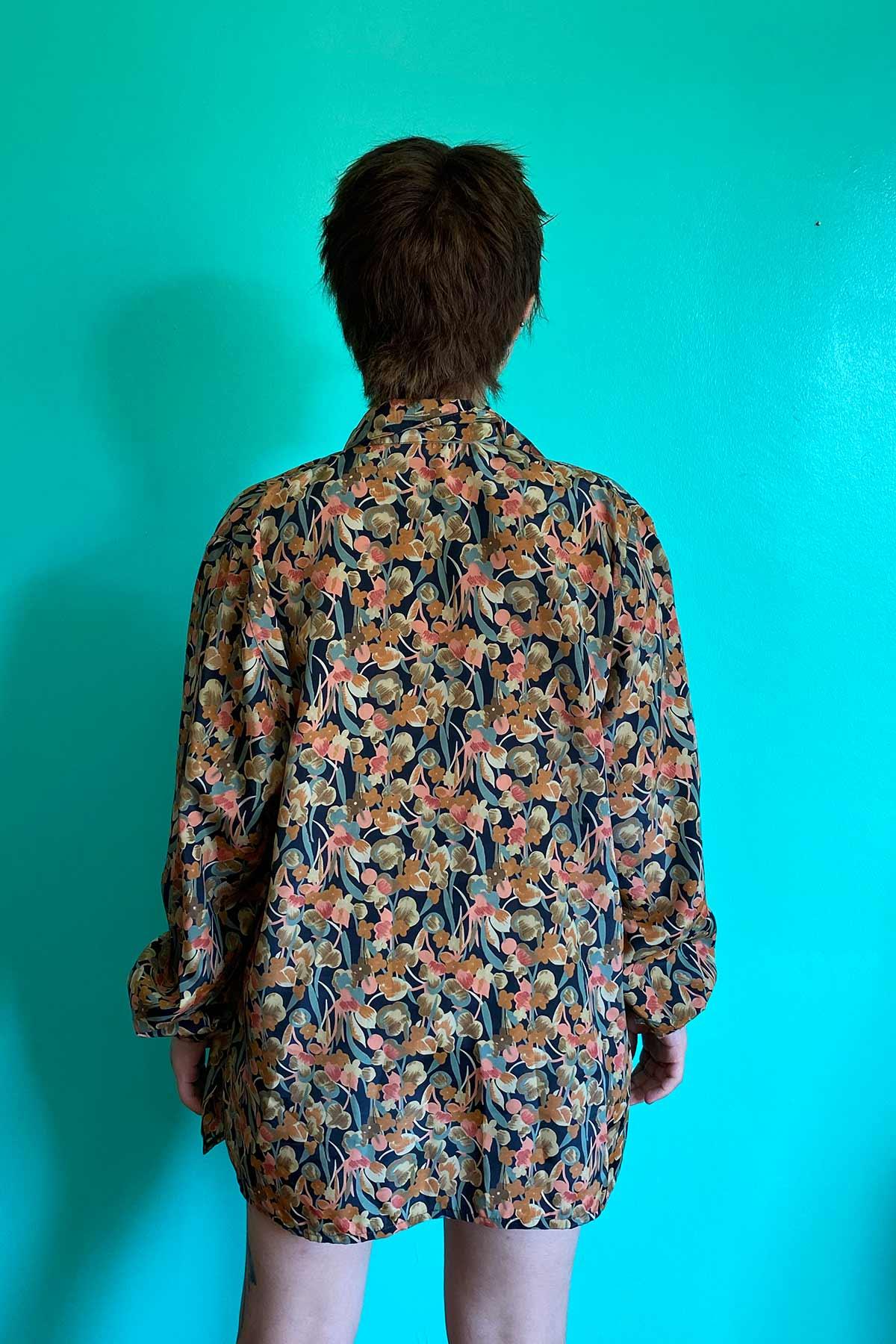 Vintage Desenli Uzun Kol Oversize Gömlek
