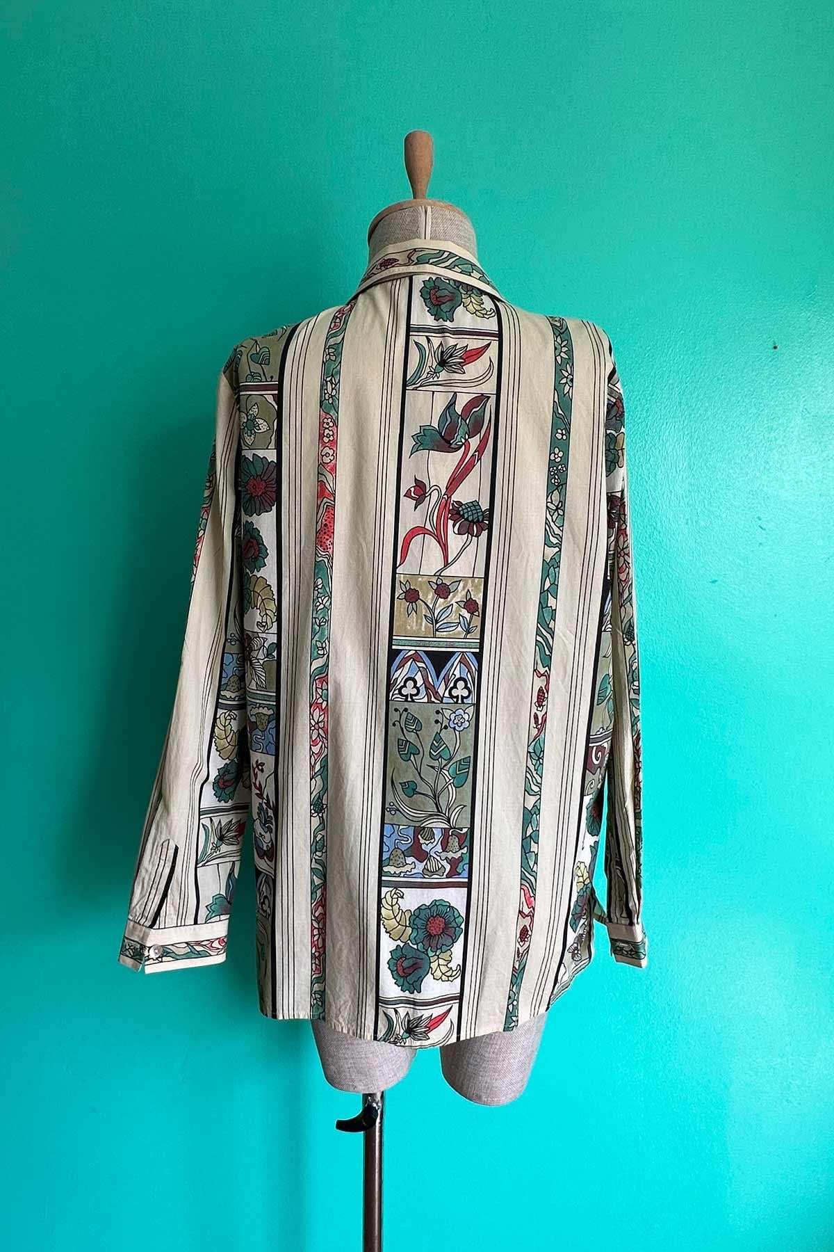 Vintage Desenli Uzun Kol Pamuk Gömlek