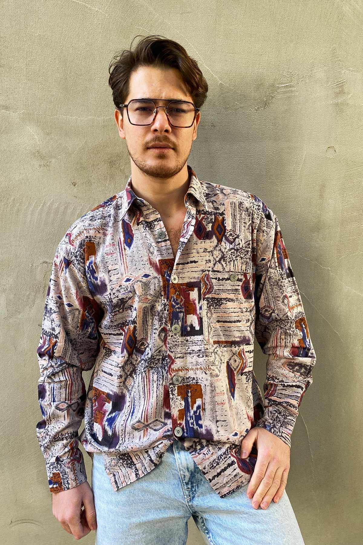 Vintage Desenli Viskon Gömlek