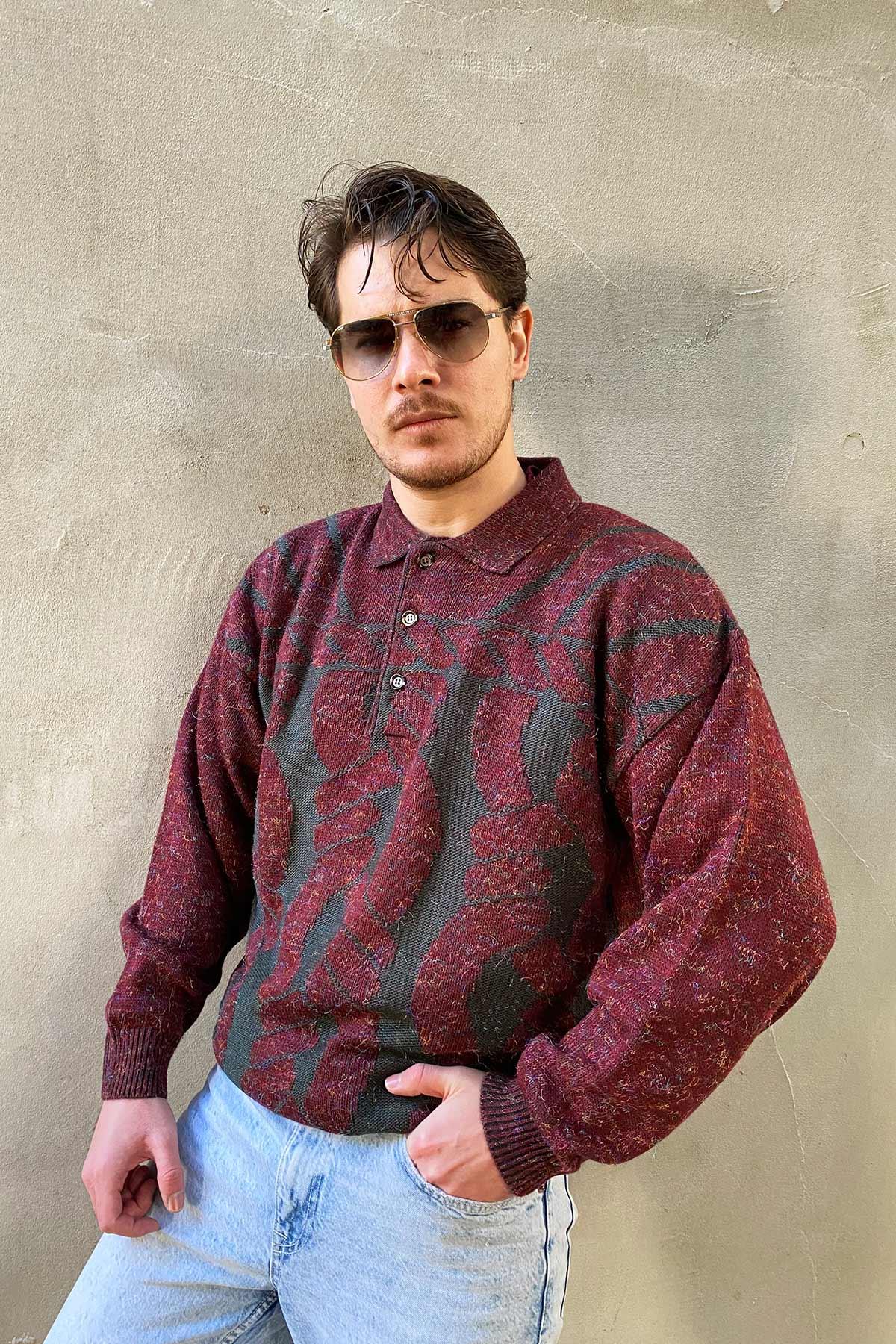 Vintage Desenli Yakalı Kazak