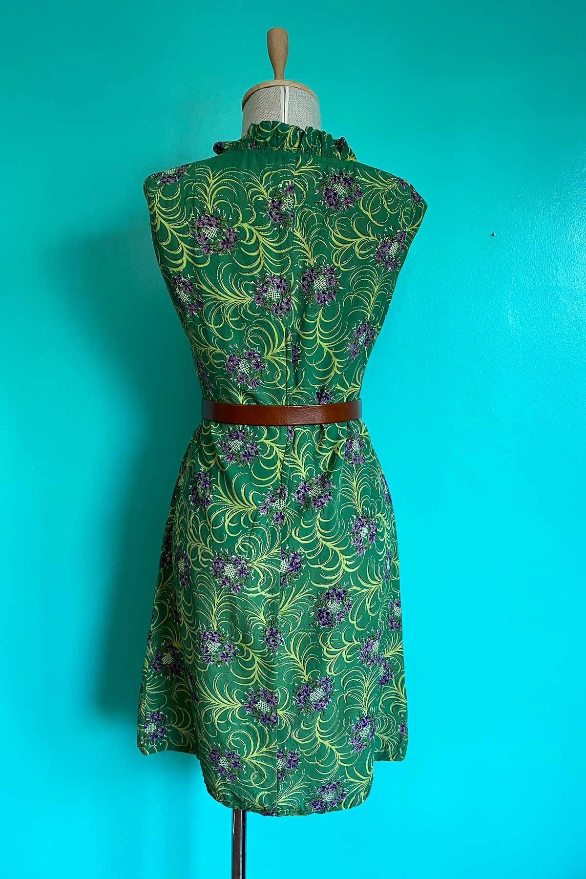 Vintage Desenli Yeşil Elbise