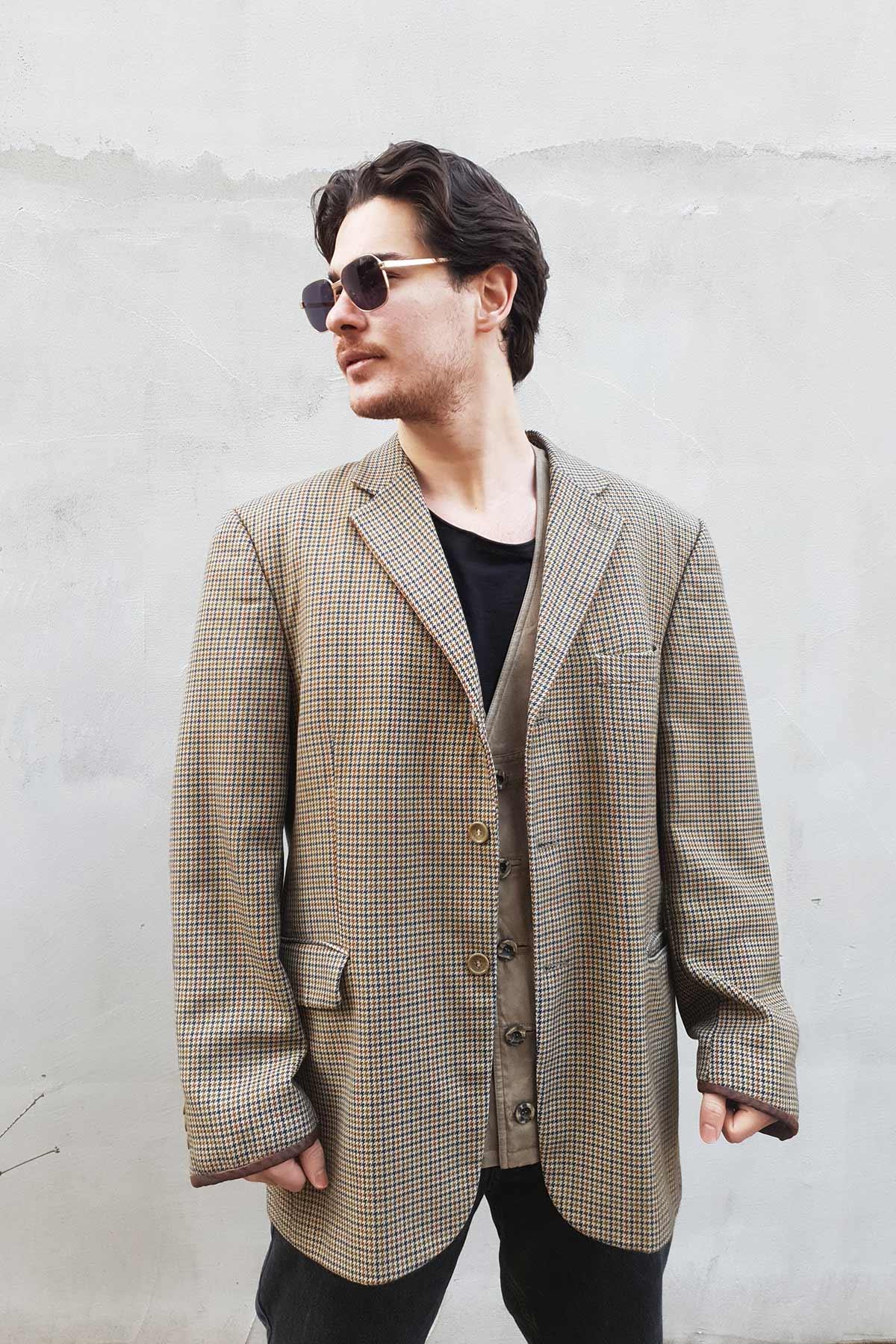 Vintage Ekose Erkek Blazer Ceket