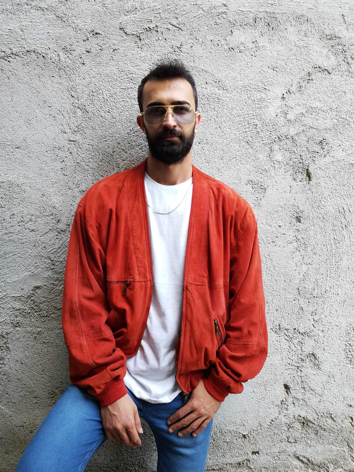 Vintage Kiremit Süet Deri Bomber Mont