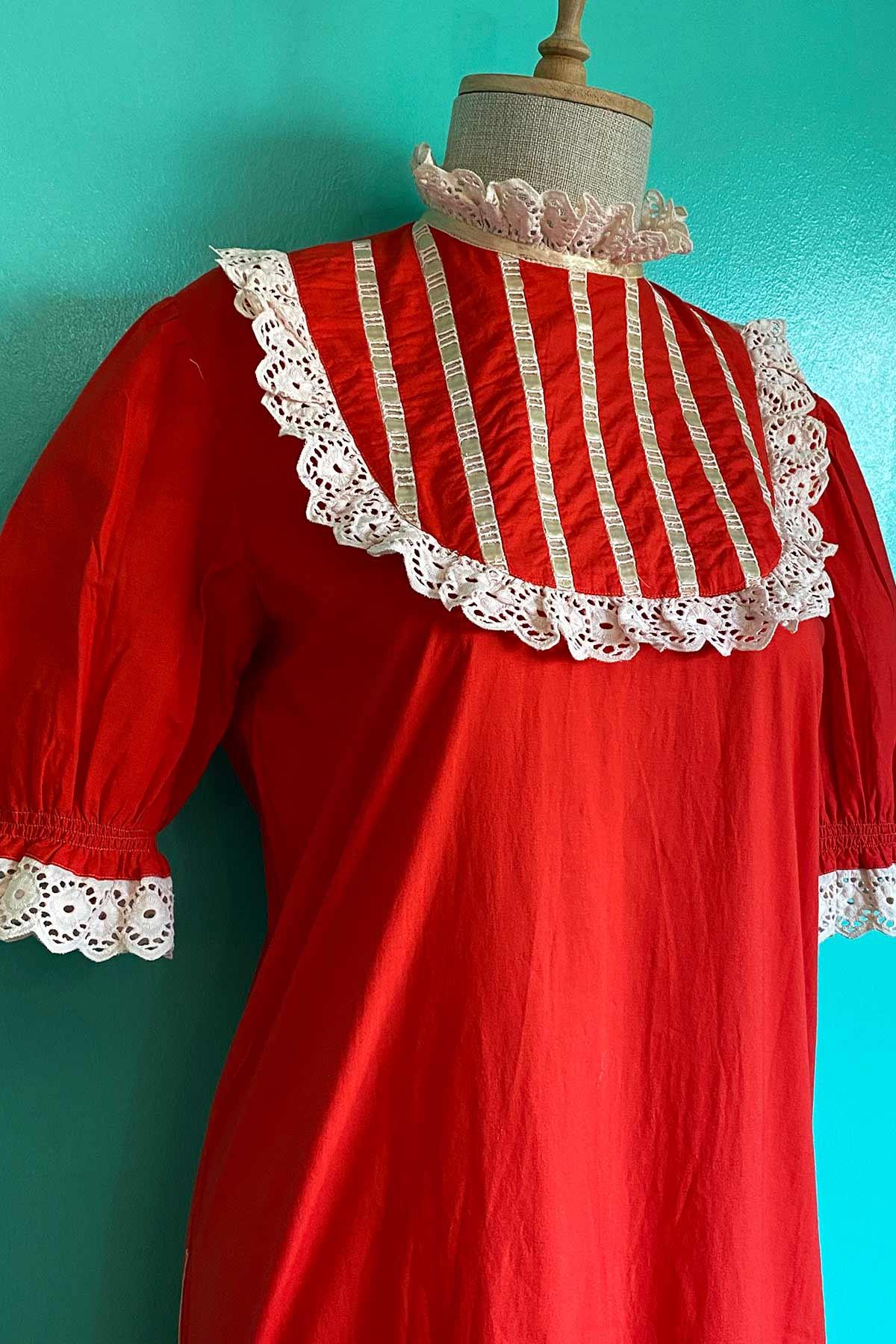 Vintage Kırmızı Cotton Elbise