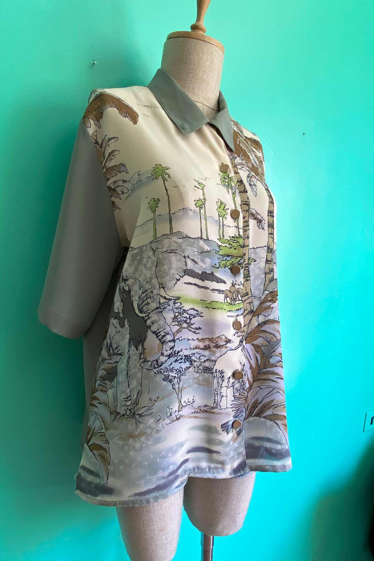 Vintage Kısa Kol Desenli Transparan Gömlek