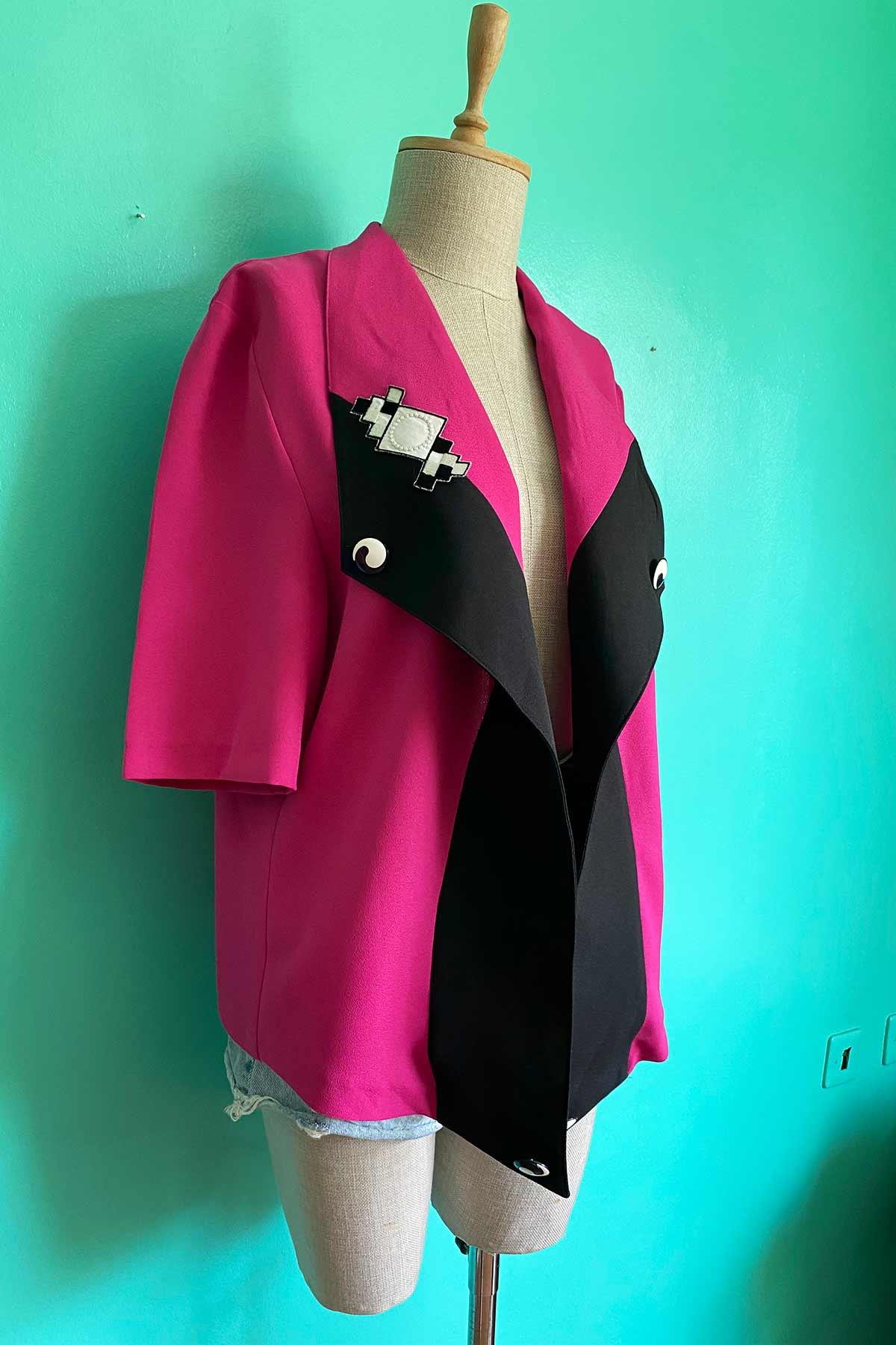 Vintage Kısa Kol Pembe İnce Ceket