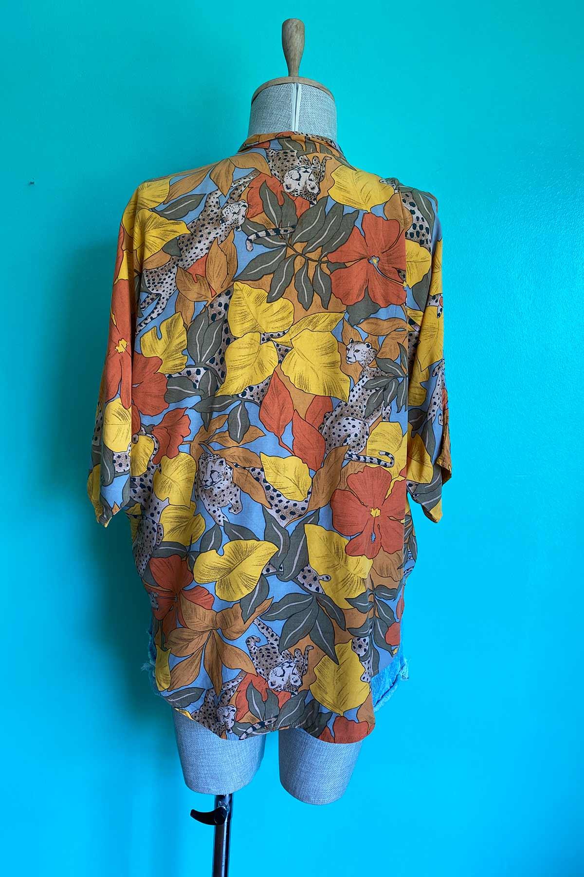 Vintage Leopar Figürlü Gömlek