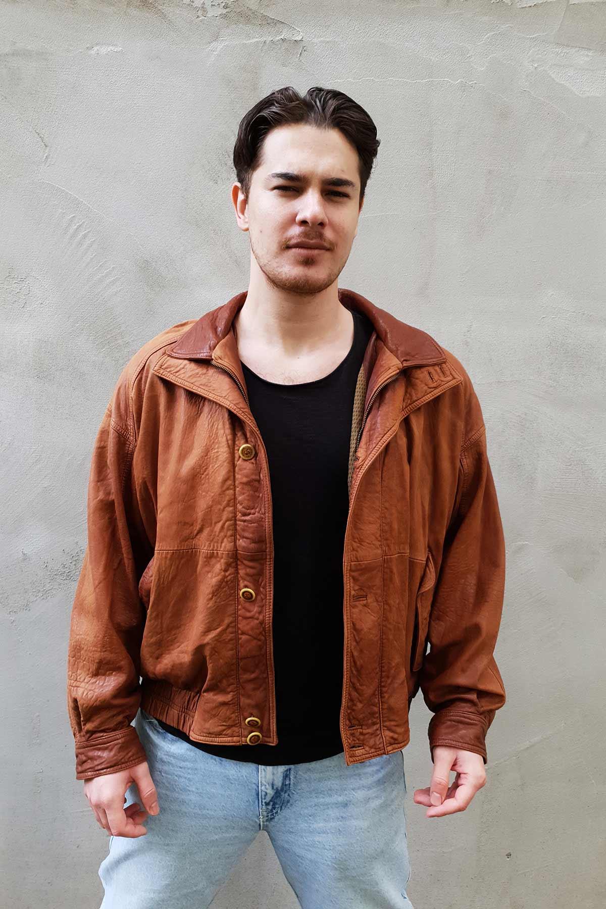 Vintage Oversize Bomber Deri Mont