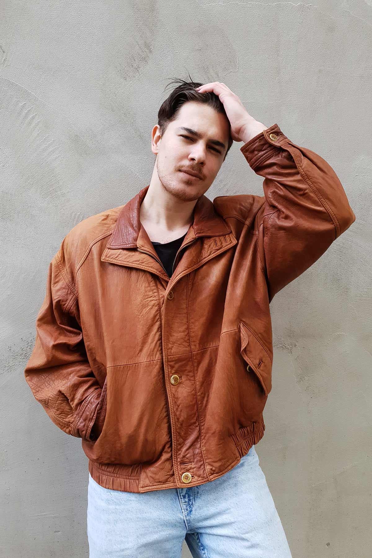 Vintage Oversize Bomber Deri Mont