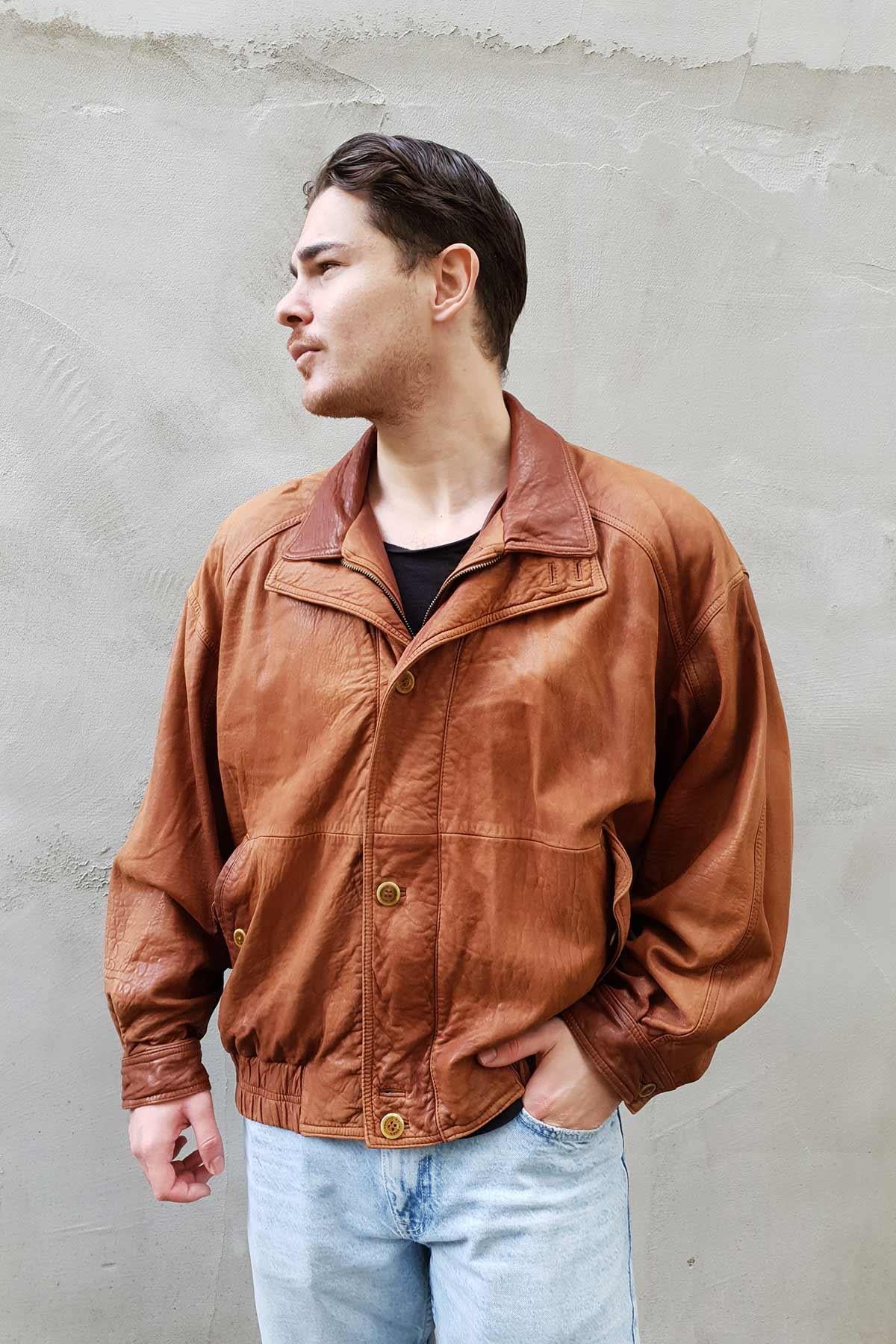 Vintage Oversize Bomber Deri Mont