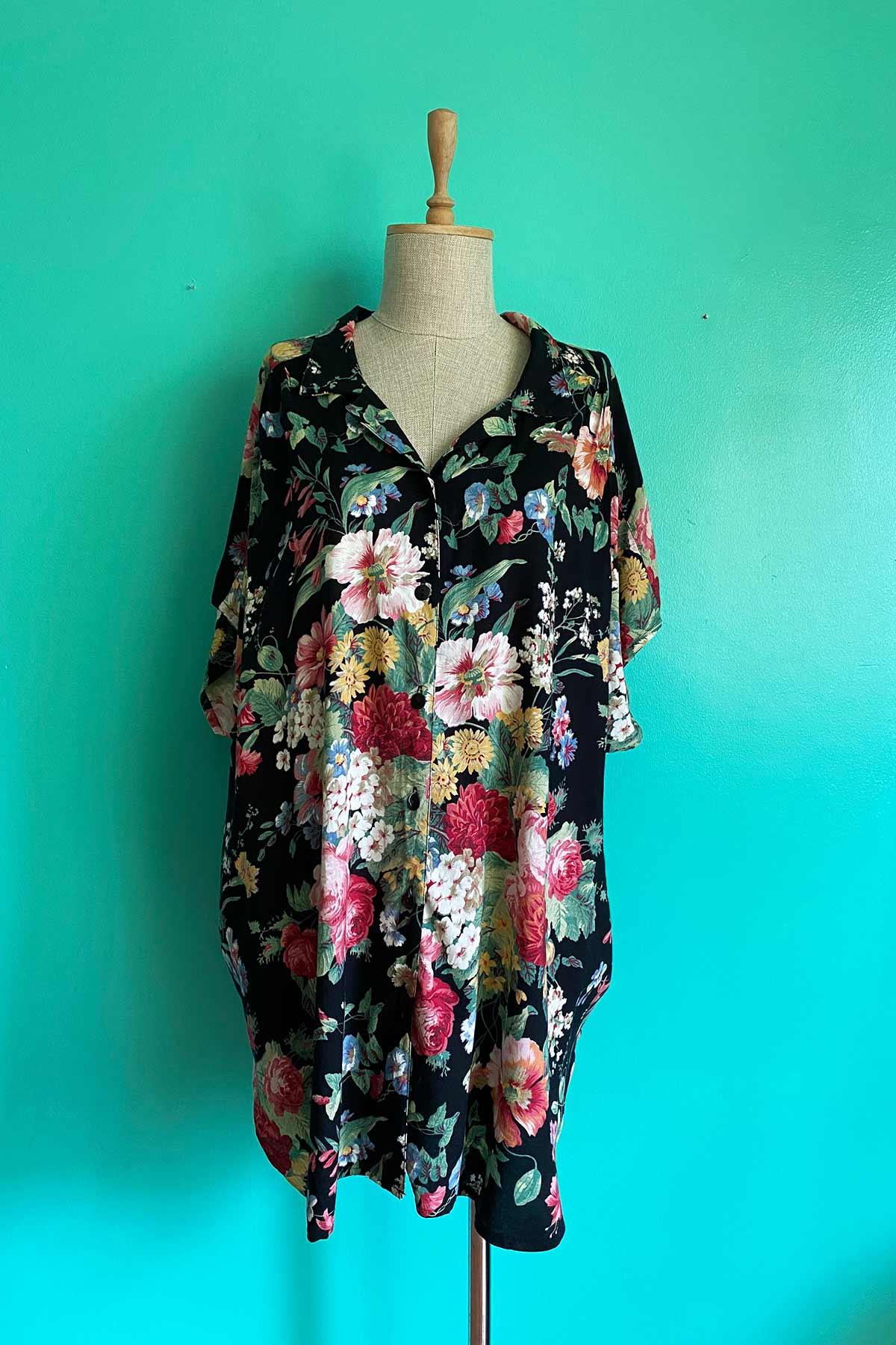 Vintage Oversize Çiçekli Viskon gömlek