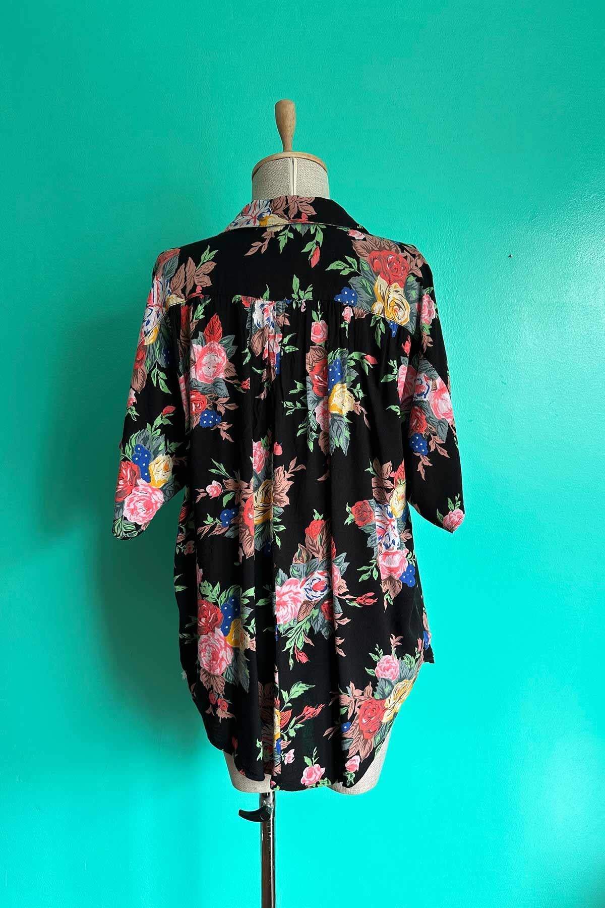 Vintage Oversize Çiçekli Viskon Pamuk Gömlek