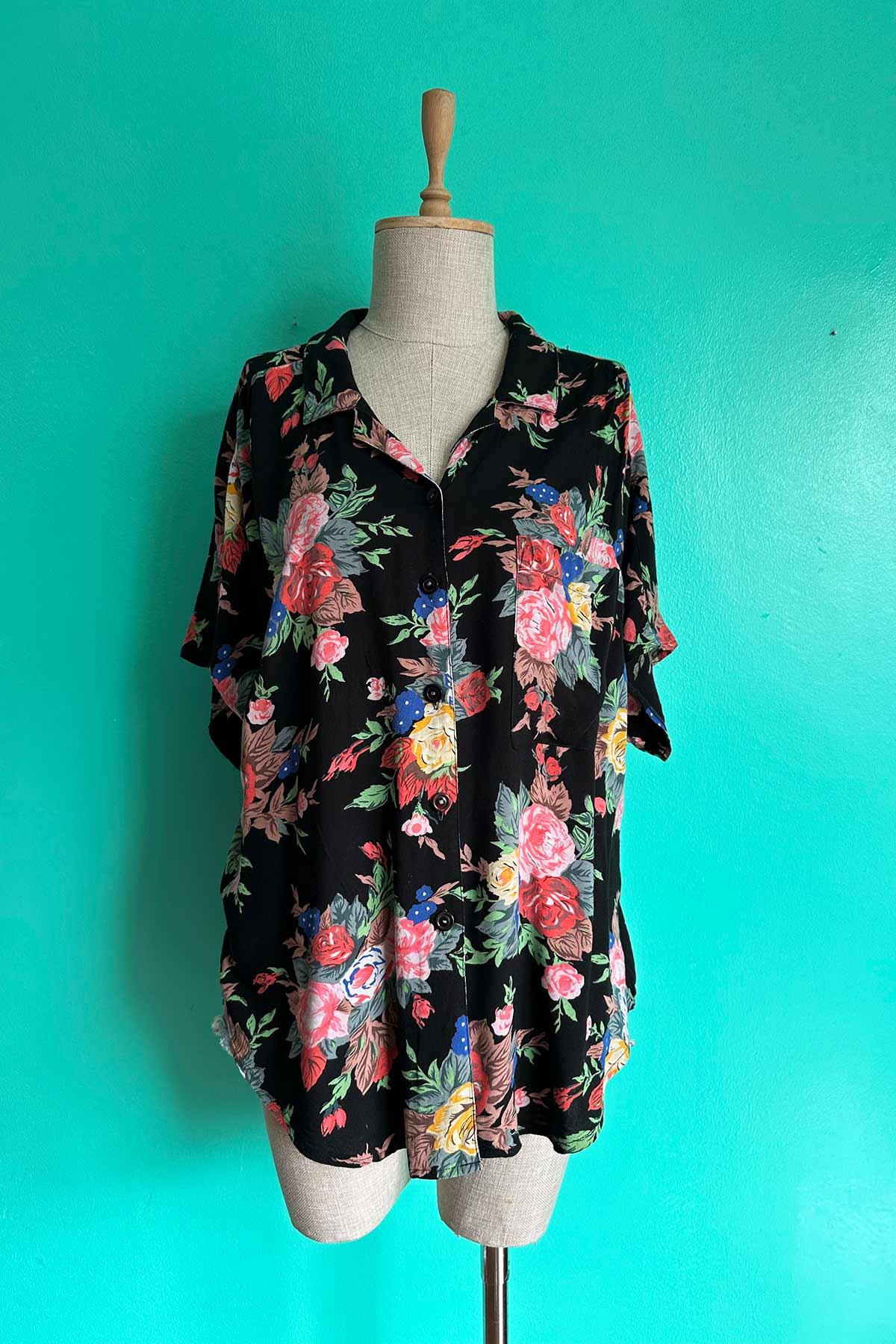 Vintage Oversize Çiçekli Viskon Pamuk Gömlek