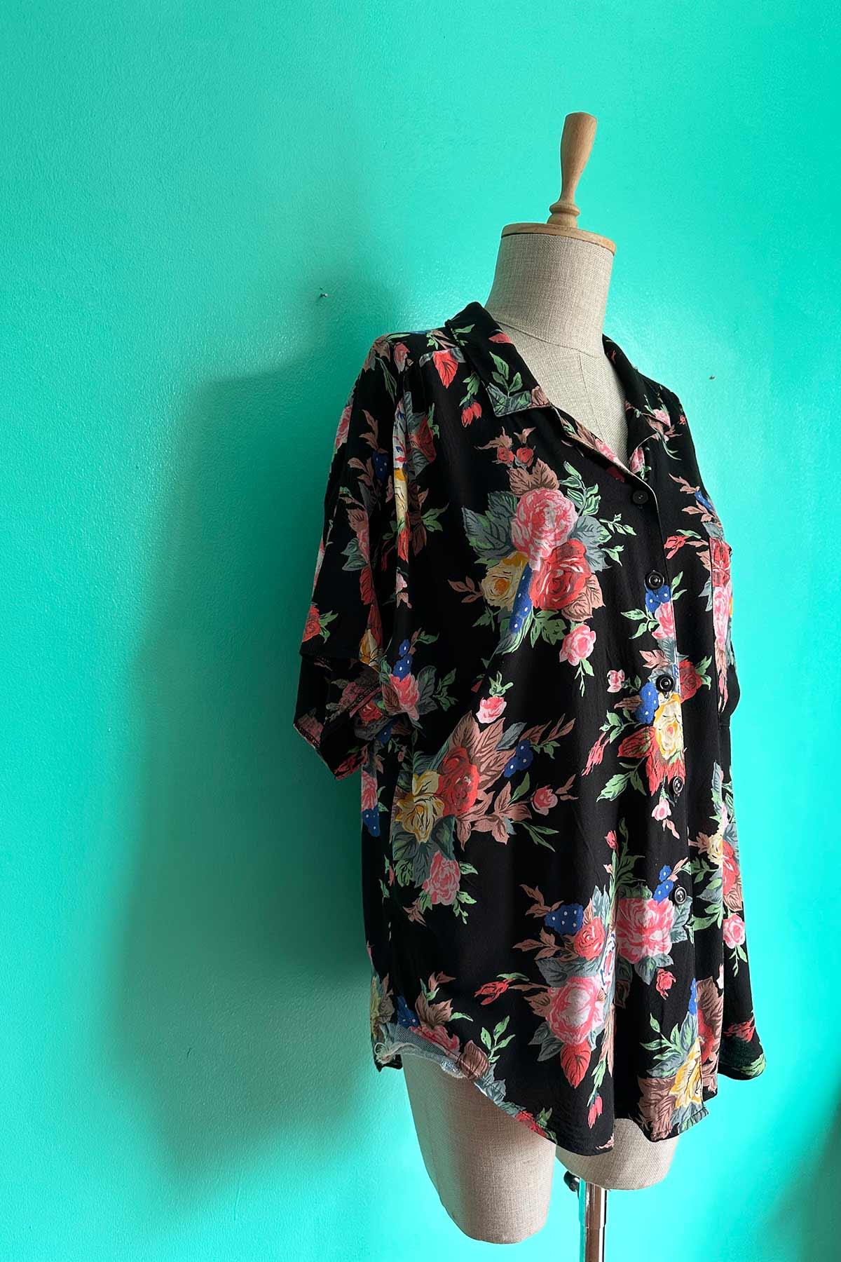 Vintage Oversize Çiçekli Viskon Pamuk Gömlek