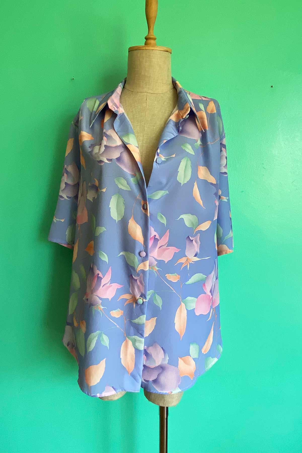 Vintage Oversize Çiçekli Yazlık Gömlek