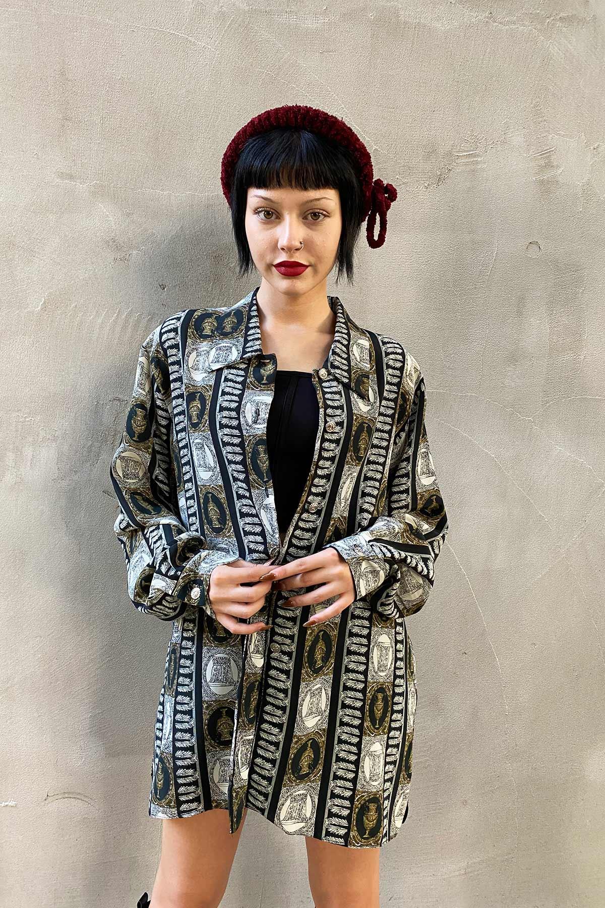 Vintage Oversize Desenli Gömlek