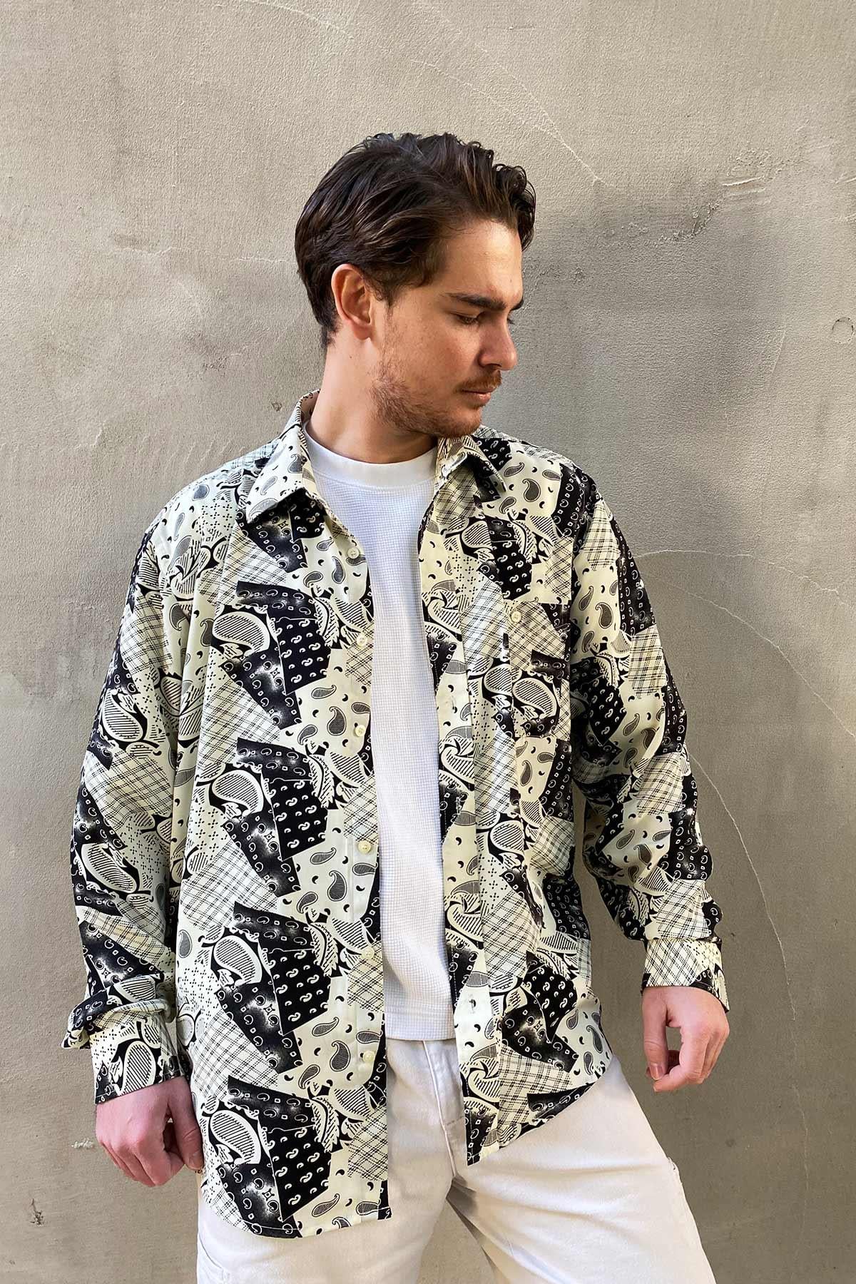 Vintage Oversize Desenli Gömlek
