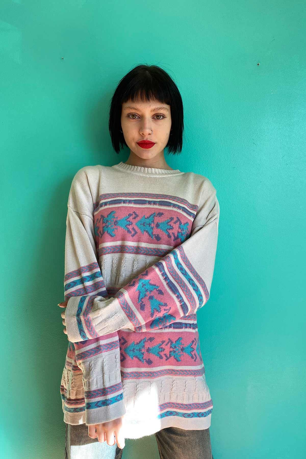 Vintage Oversize Desenli Kazak