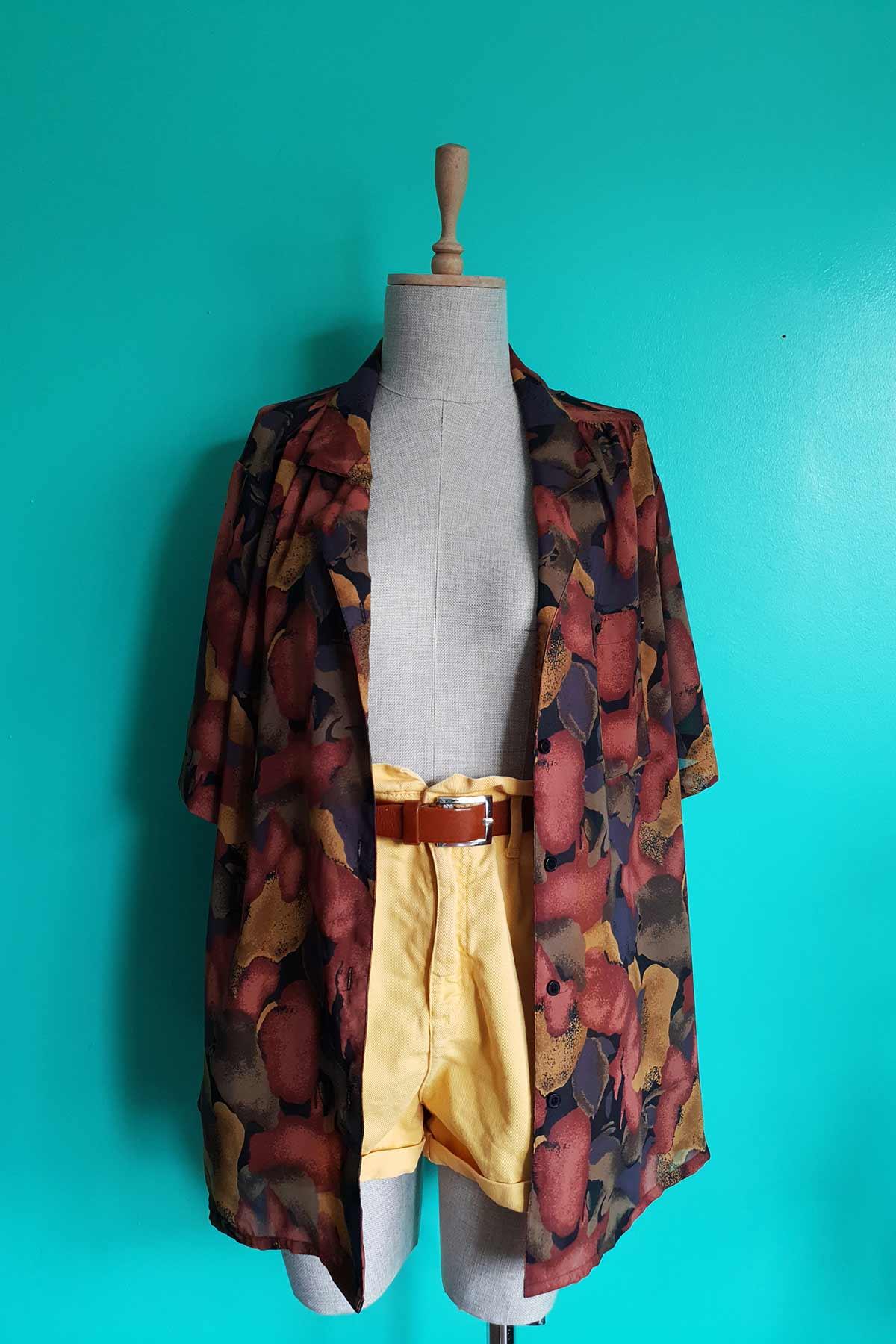Vintage Oversize Desenli Transparan Gömlek