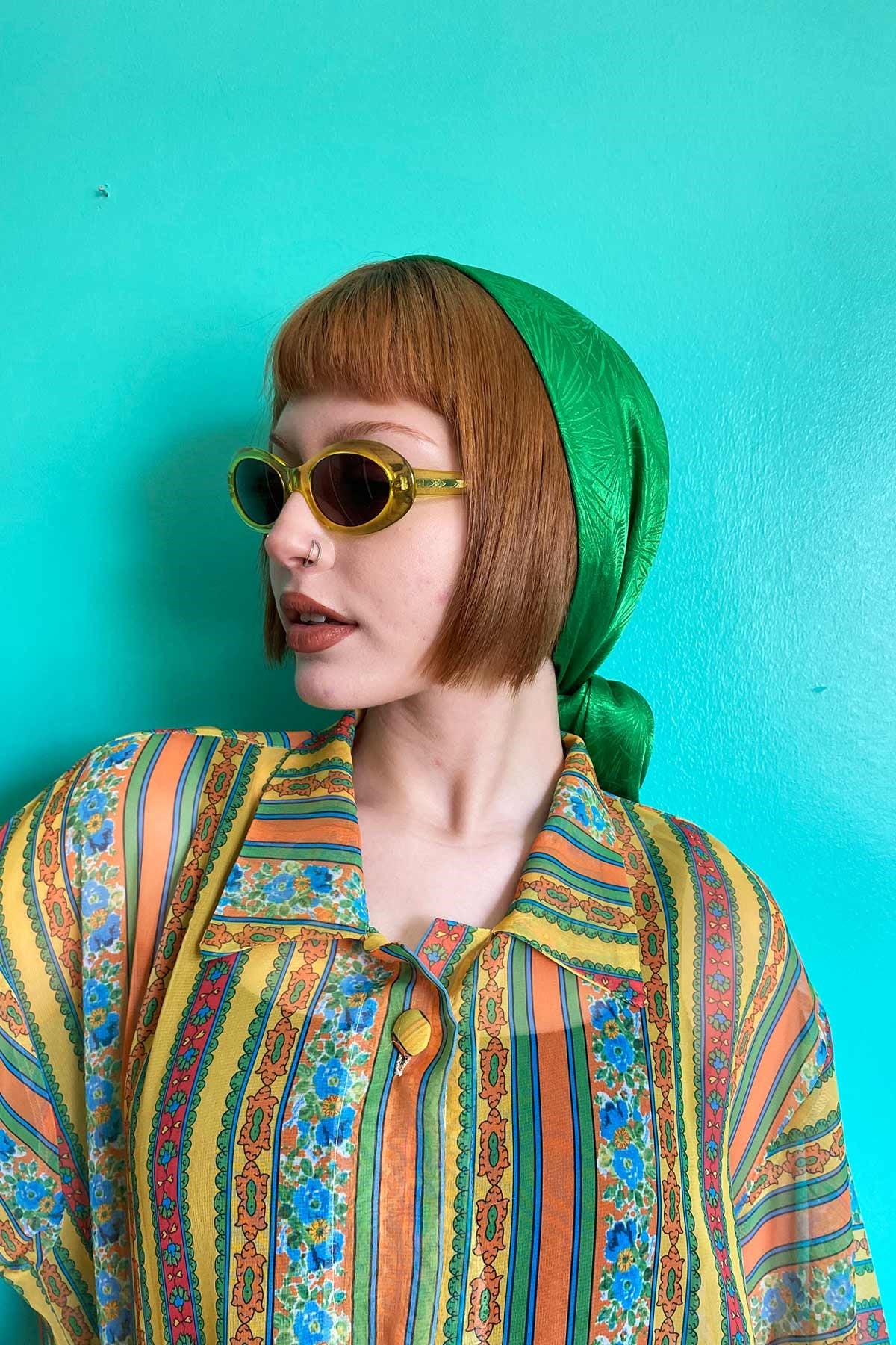Vintage Oversize Renkli Çiçekli Gömlek