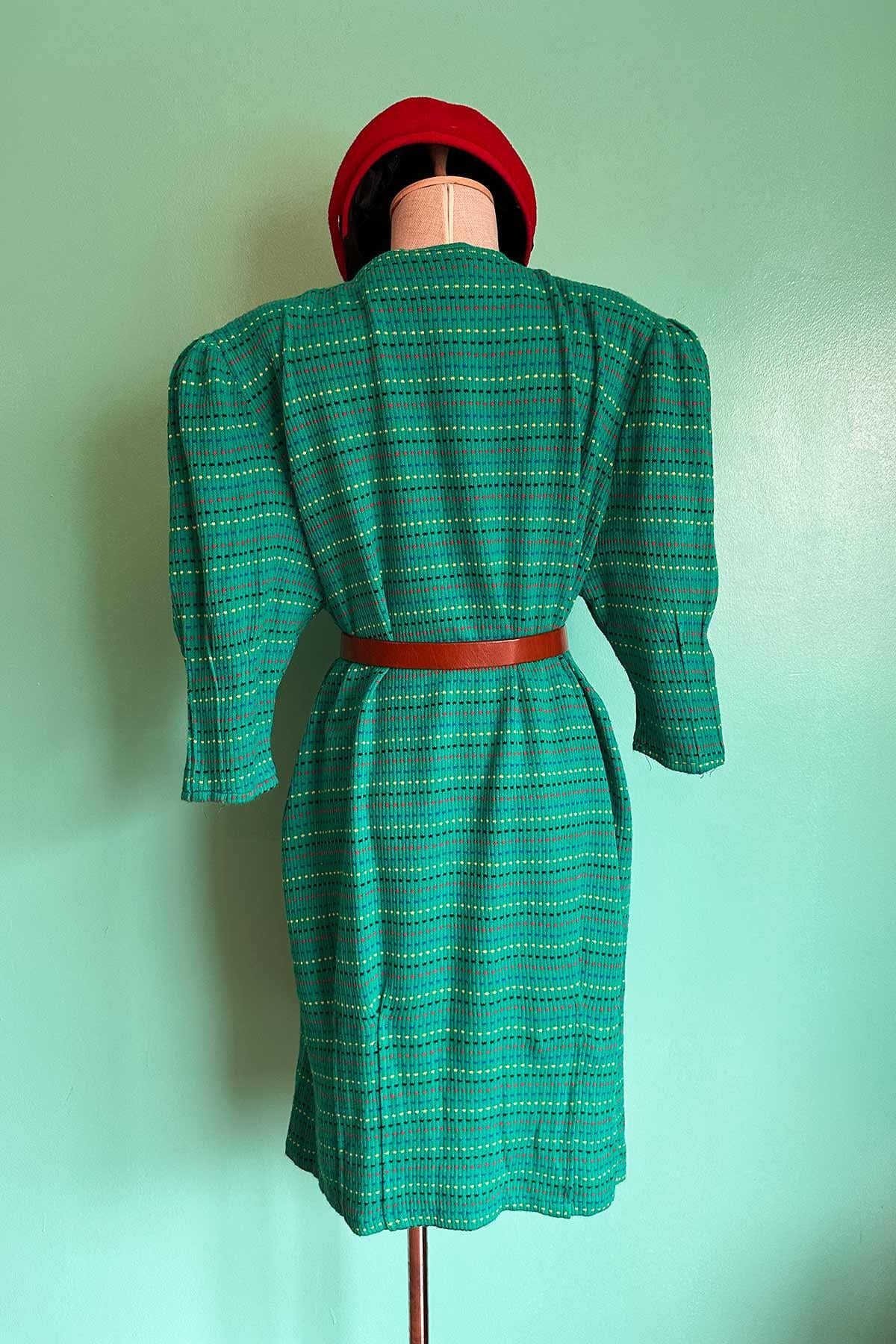 Vintage Oversize Yeşil Triko Elbise
