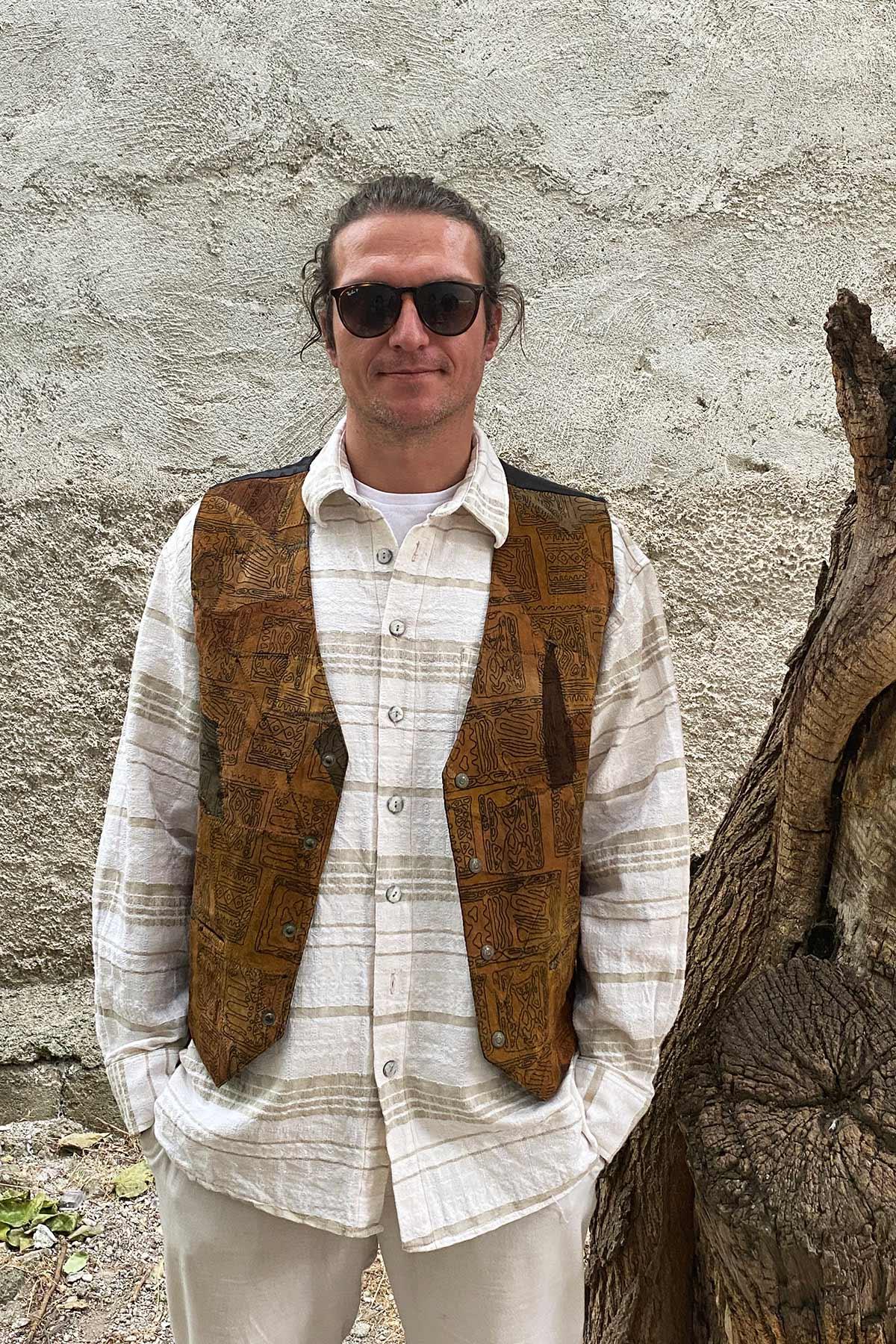 Vintage Patchwork Süet Deri Yelek