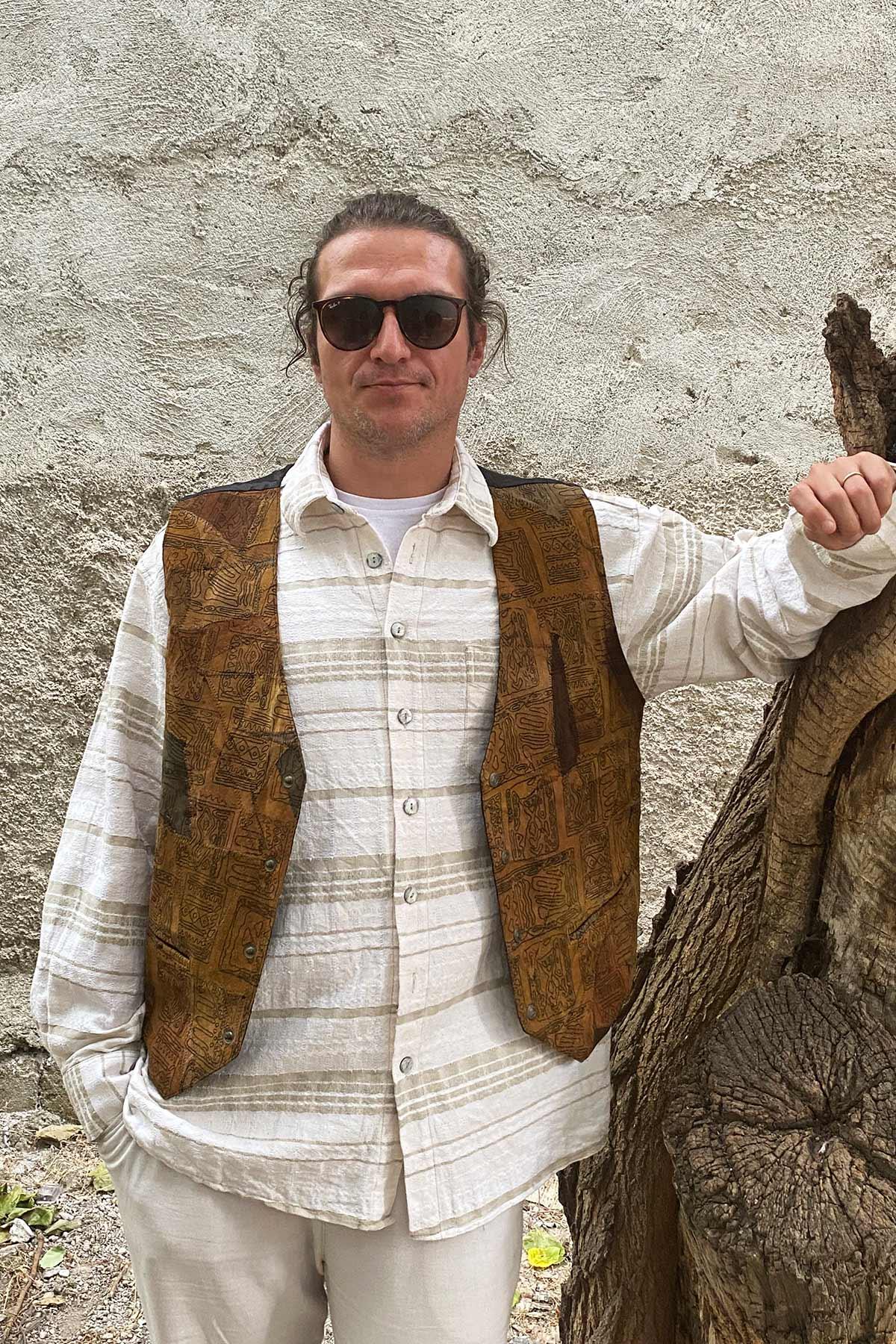 Vintage Patchwork Süet Deri Yelek