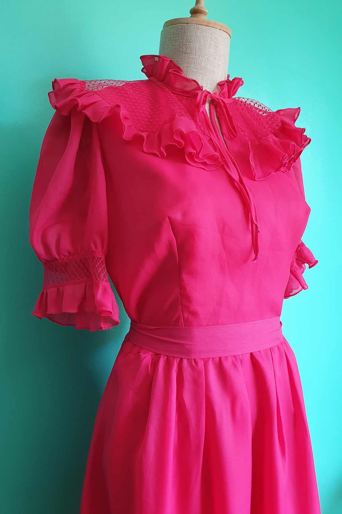 Vintage Pembe Gece Elbiesi