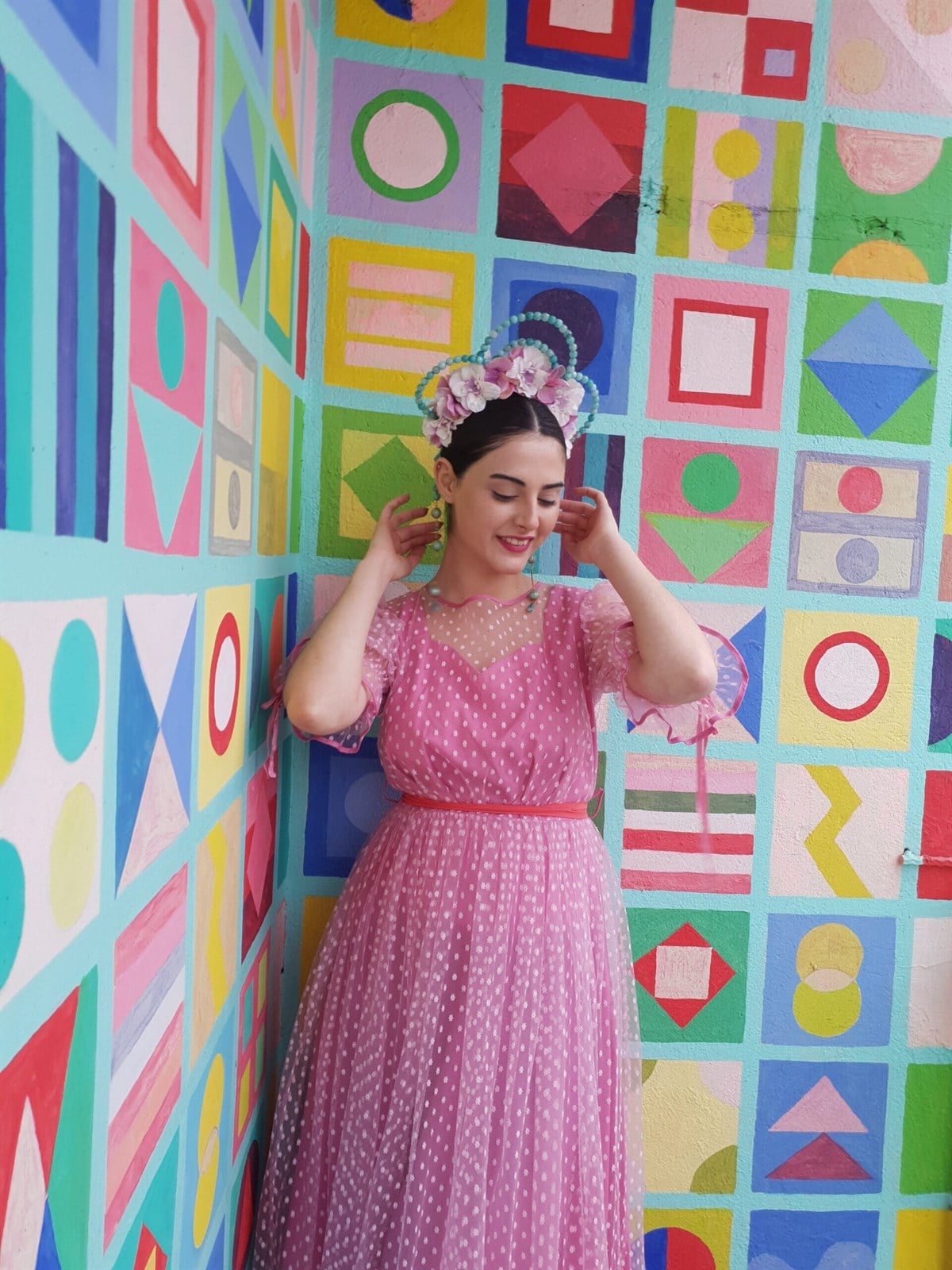 Vintage Pembe Puantiye Elbise