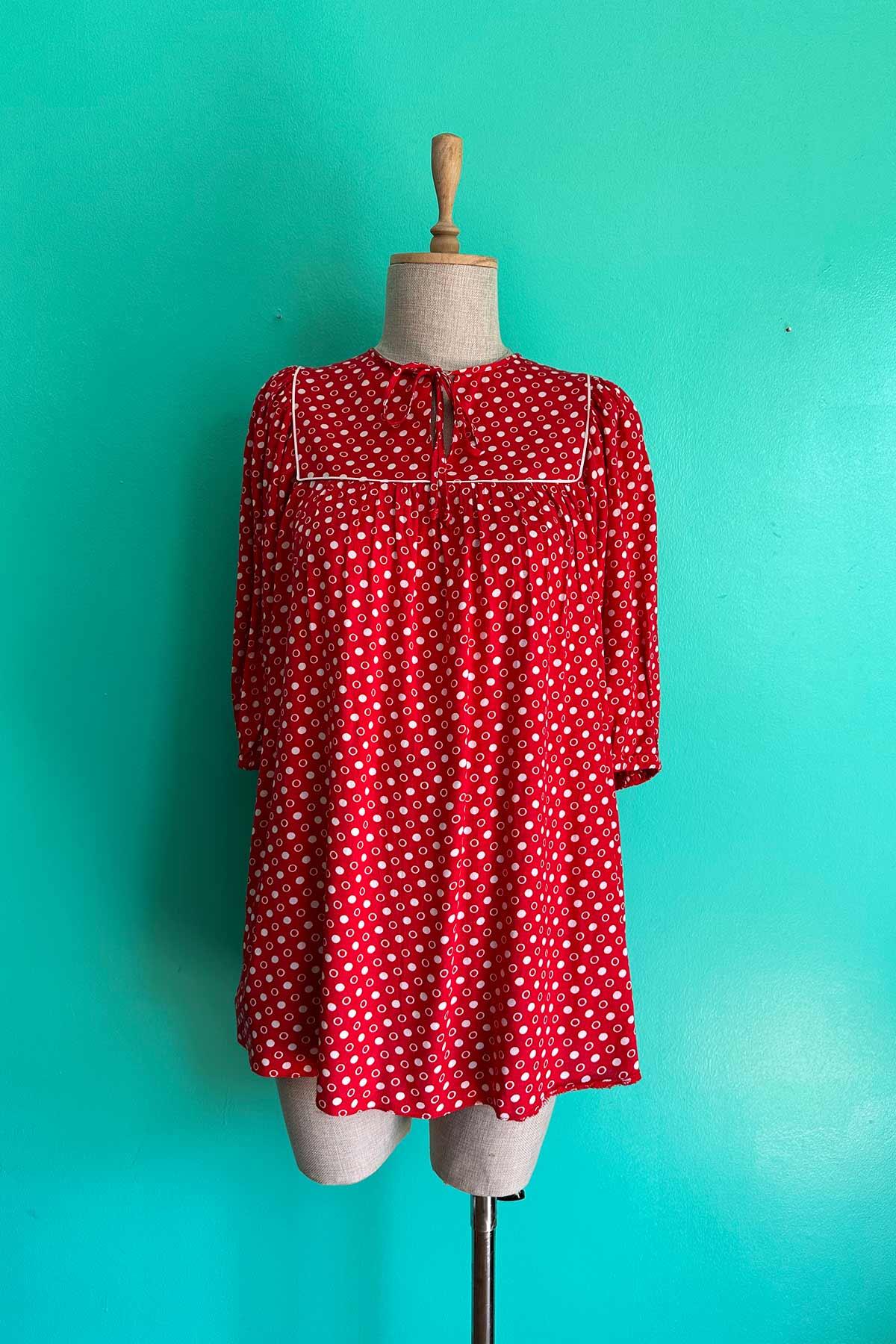 Vintage Puantiyeli Bluz
