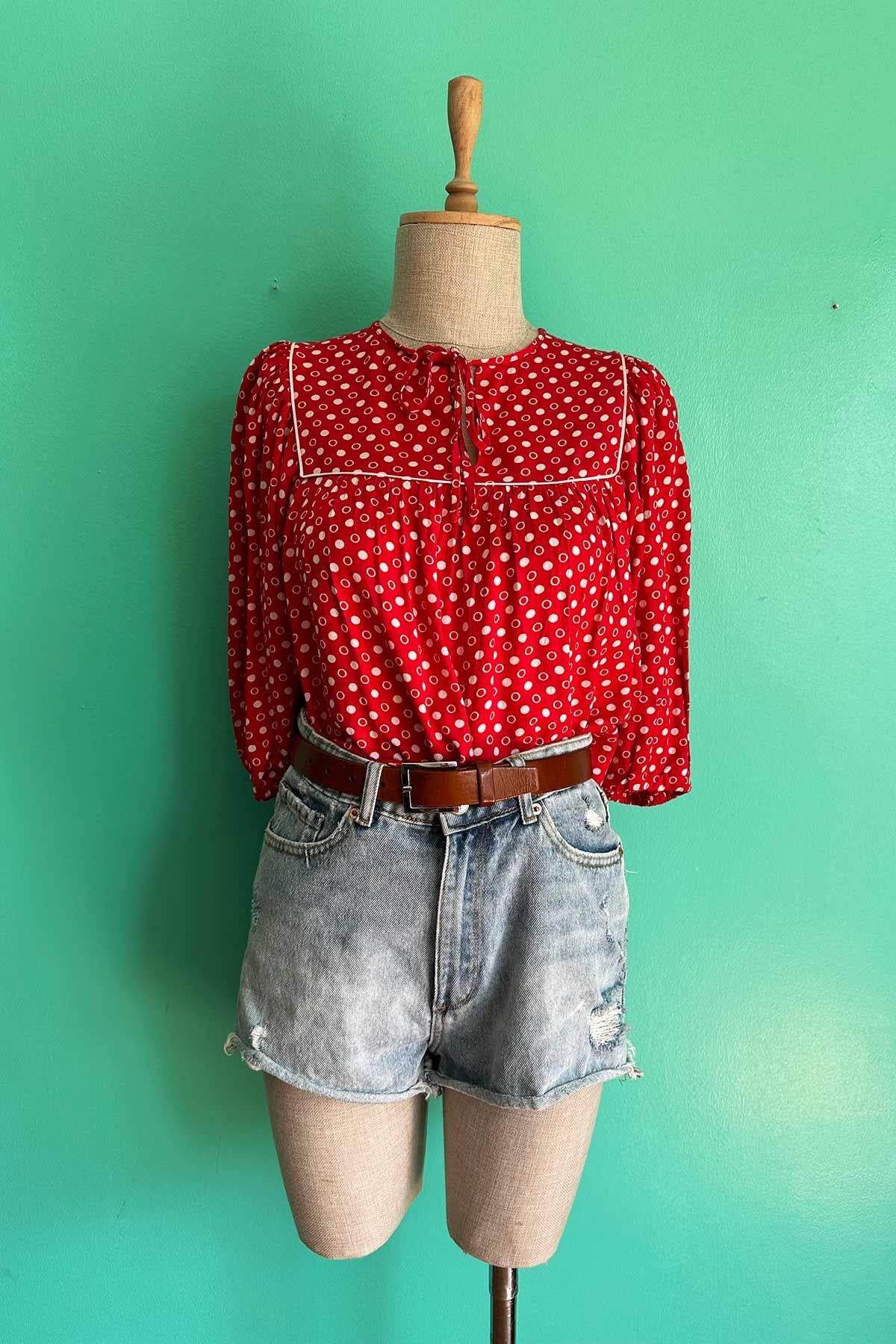 Vintage Puantiyeli Bluz