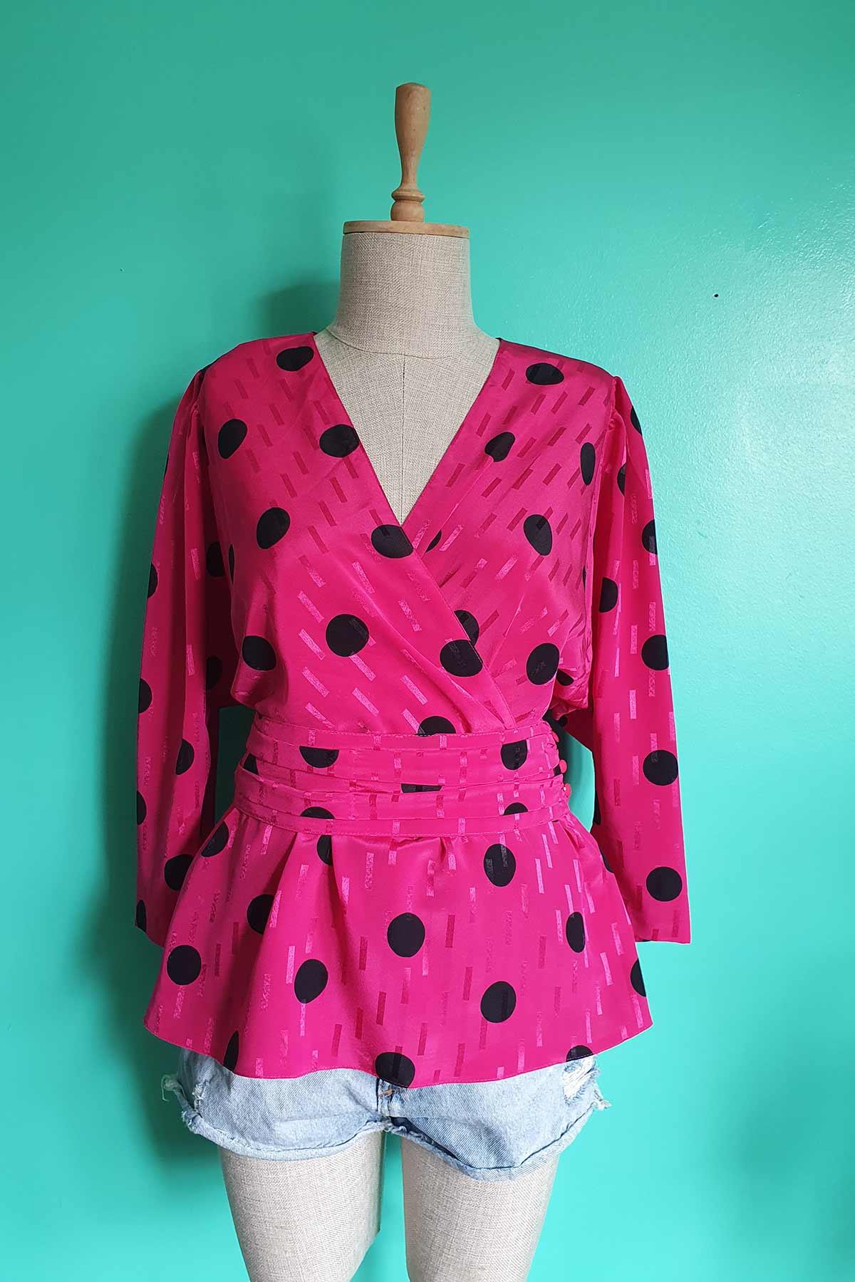 Vintage Puantiyeli Pembe Gömlek