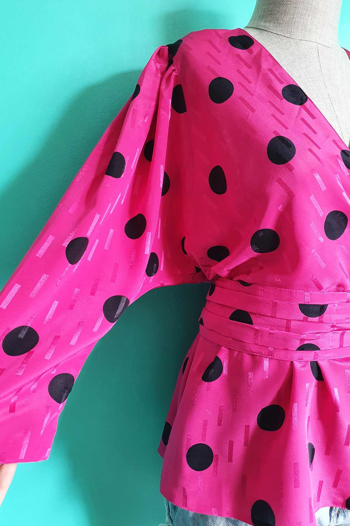 Vintage Puantiyeli Pembe Gömlek