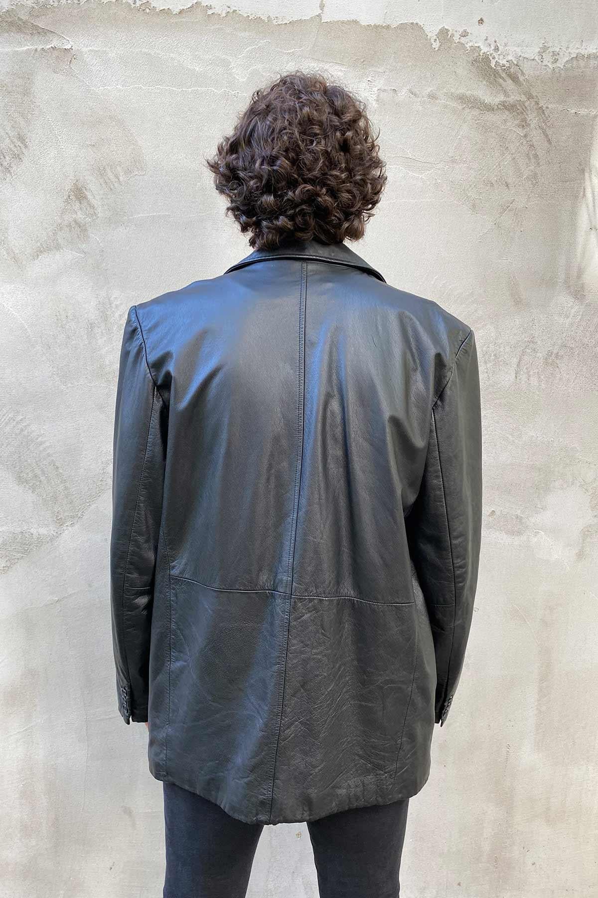 Vintage Siyah Deri Mont