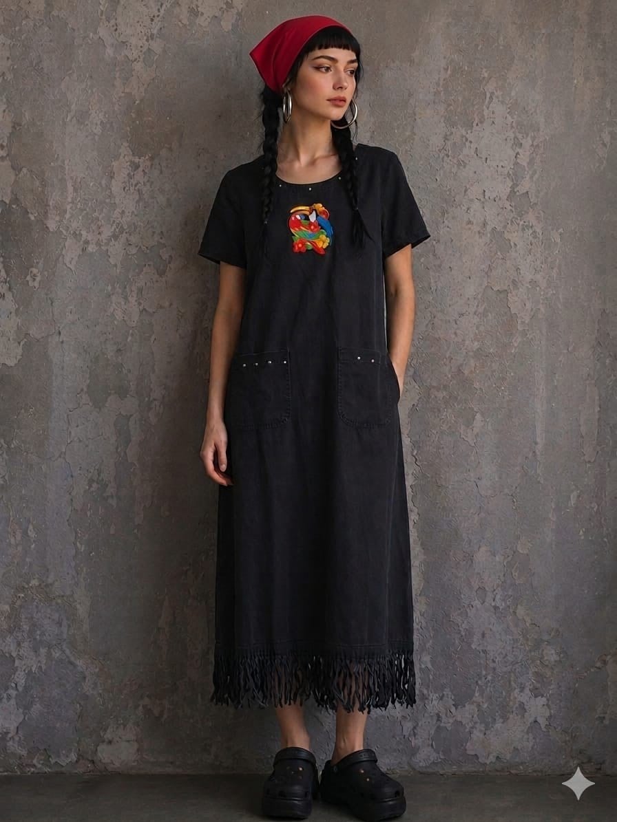 Vintage Siyah Füme Elbise